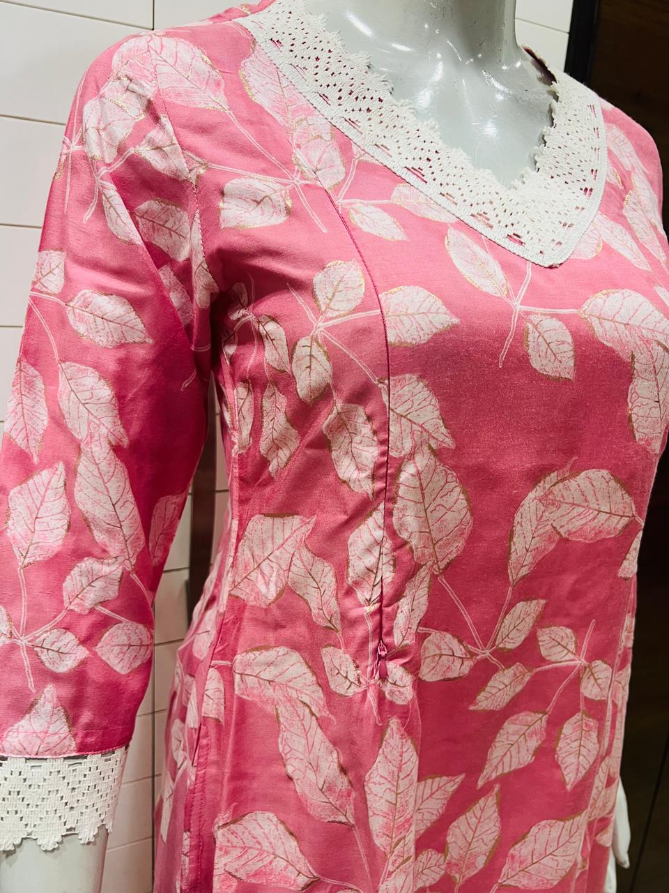 Maslin Cotton Cord Set With Feeding Zipper Embedded With Lace
