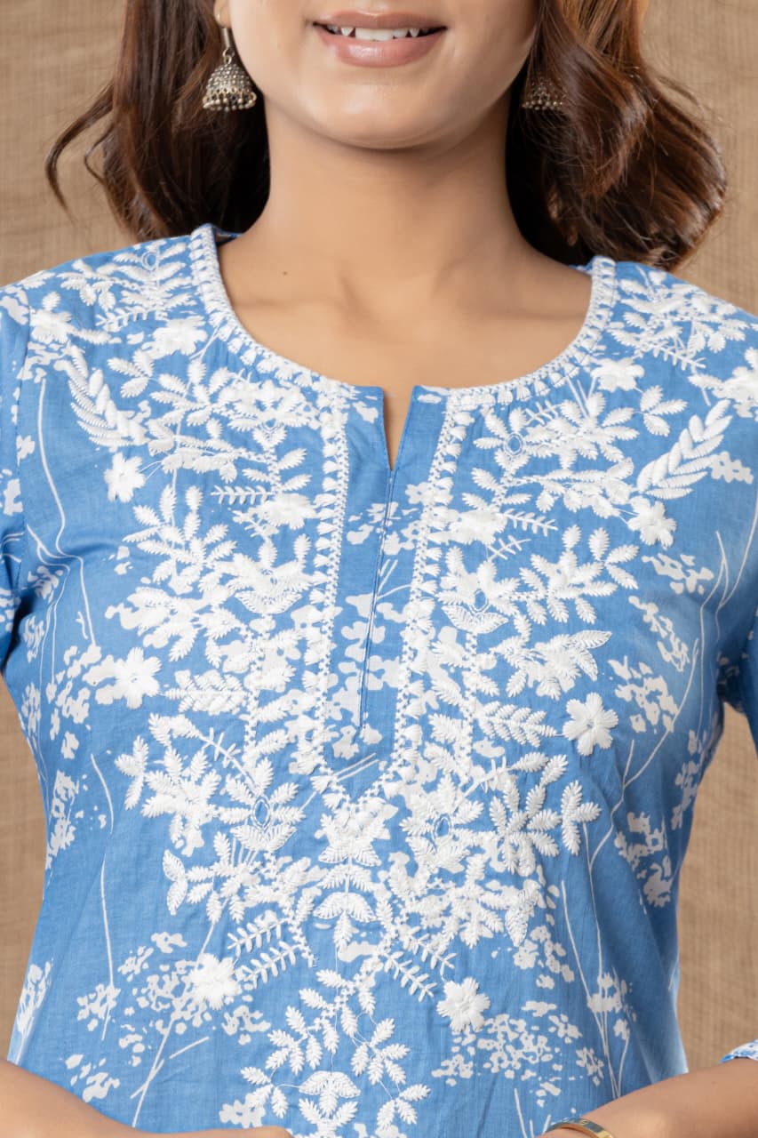 MUMZHUG Blue Meadow Pure Cotton Feeding Kurta & Pant Set