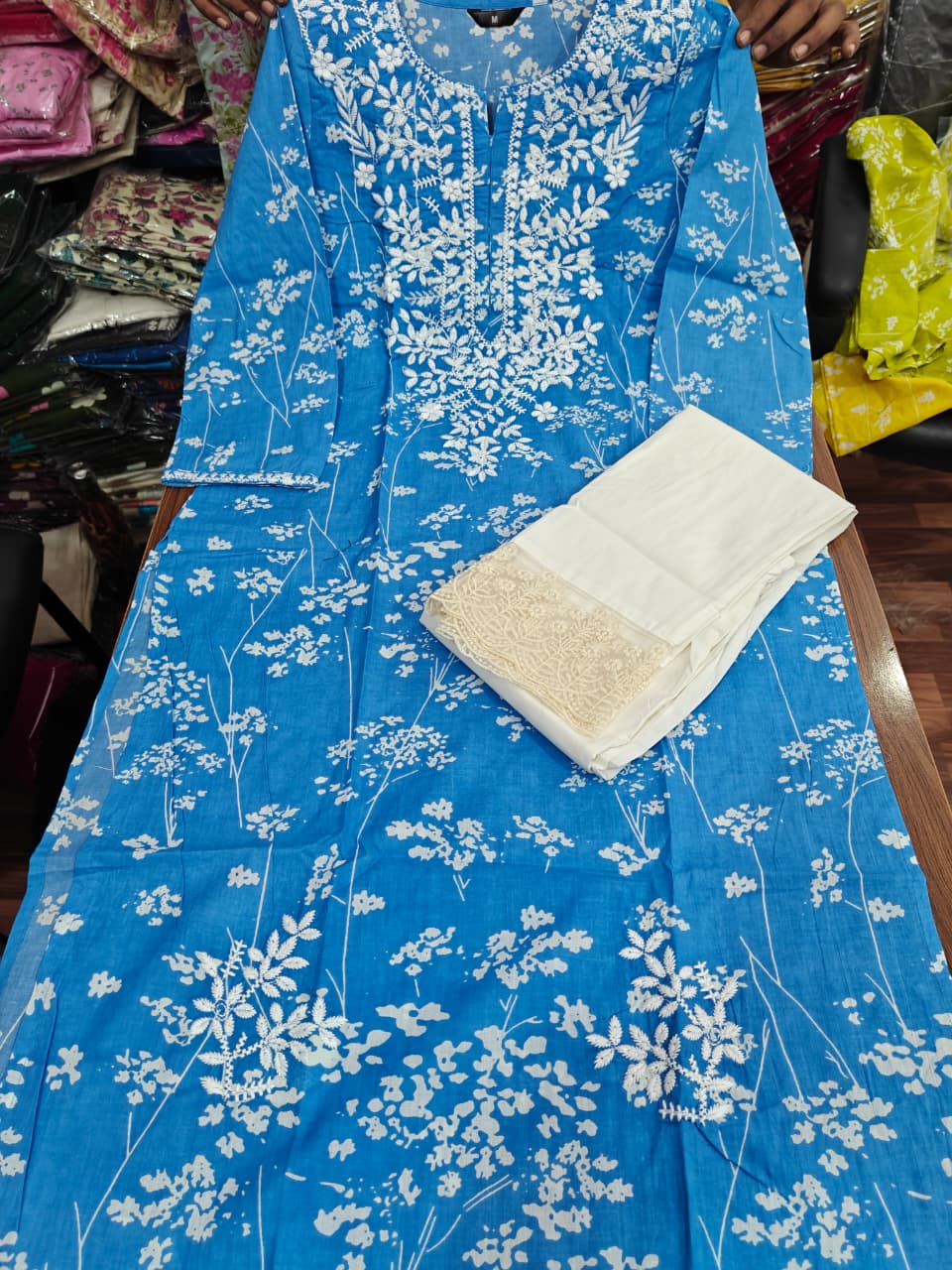 MUMZHUG Blue Meadow Pure Cotton Feeding Kurta & Pant Set