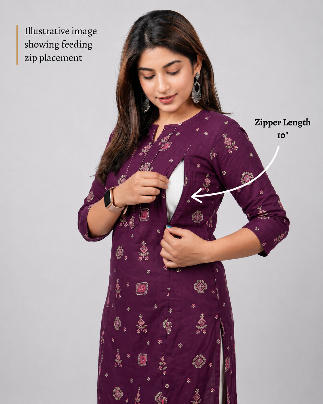 Mumzhug wine pure cotton print feeding kurta