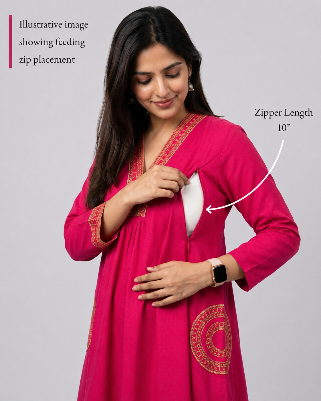 MUMZHUG Pure Cotton Fuchsia Embroidered Feeding & Maternity Kurta Pant with Chiffon Dupatta Set | Soft Nursing Wear | Rakhi Collection | Dispatch Starts from 7th August