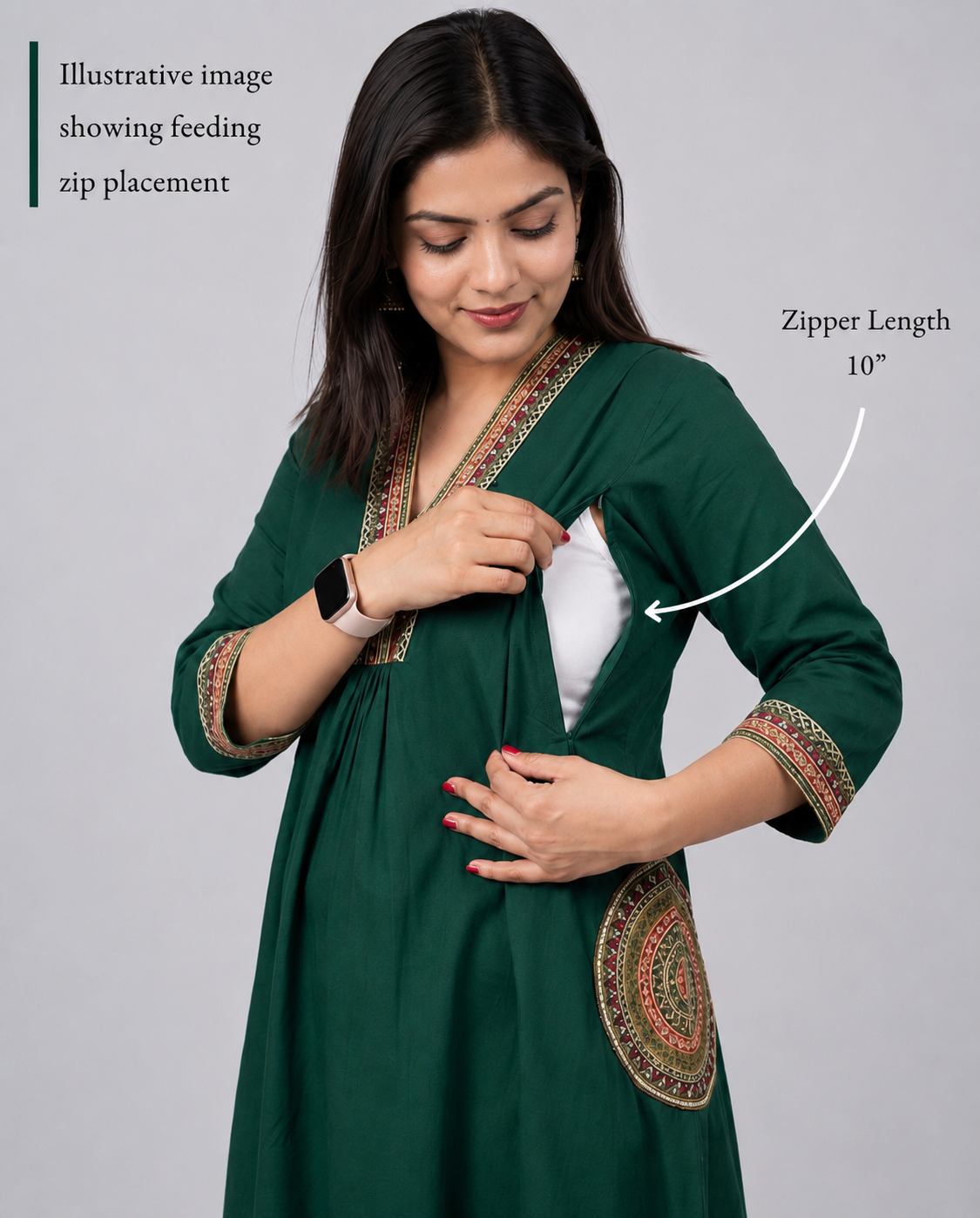 MUMZHUG Pure Cotton Bottle Green Embroidered Feeding & Maternity Kurta Pant with Chiffon Dupatta Set | Premium Nursing Wear | Rakhi Collection | Dispatch Starts from 7th August