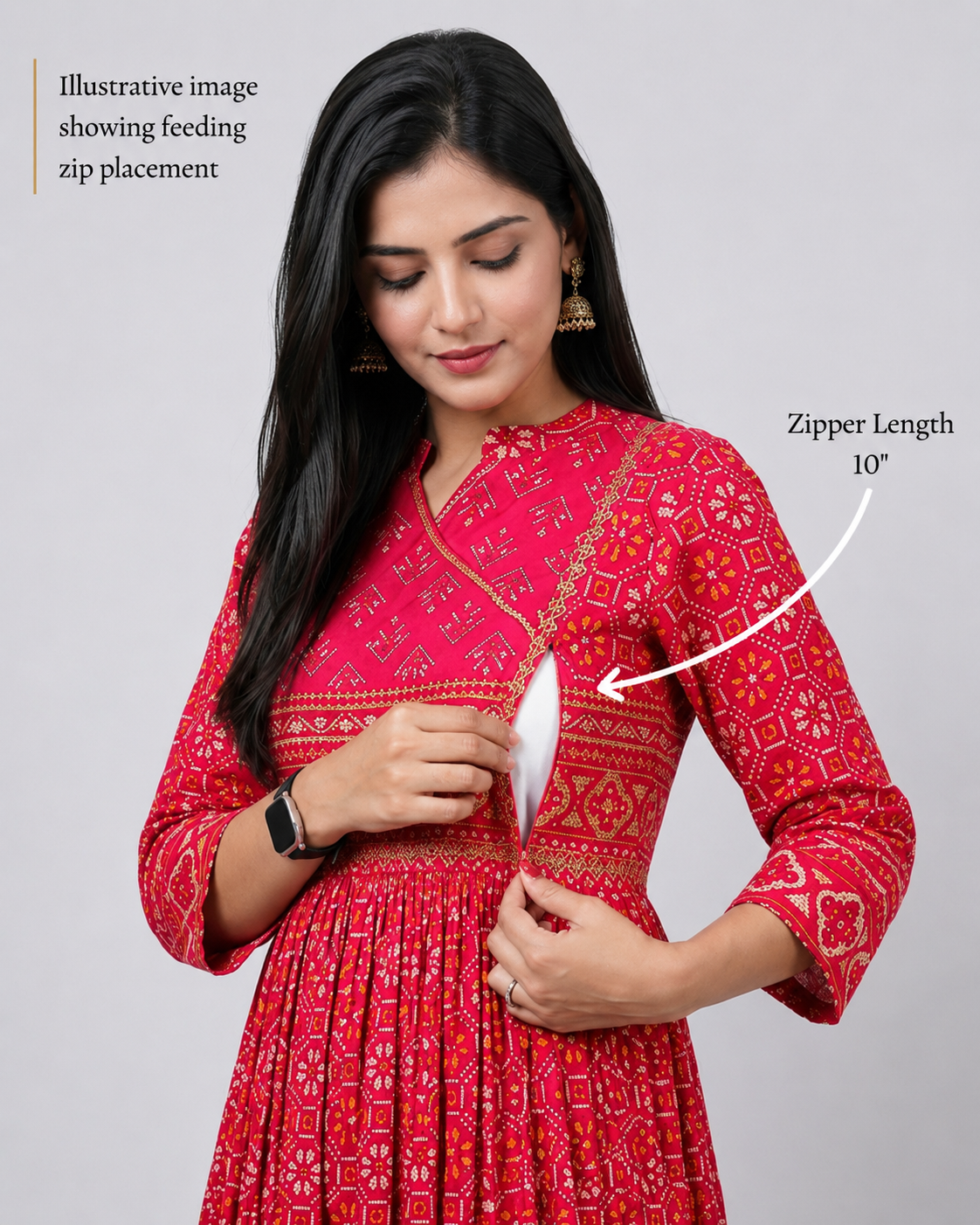 Mumzhug Rani Blossom Fuchsia Pure Cotton Jaipuri Print Embroidered Feeding & Maternity Anarkali Set