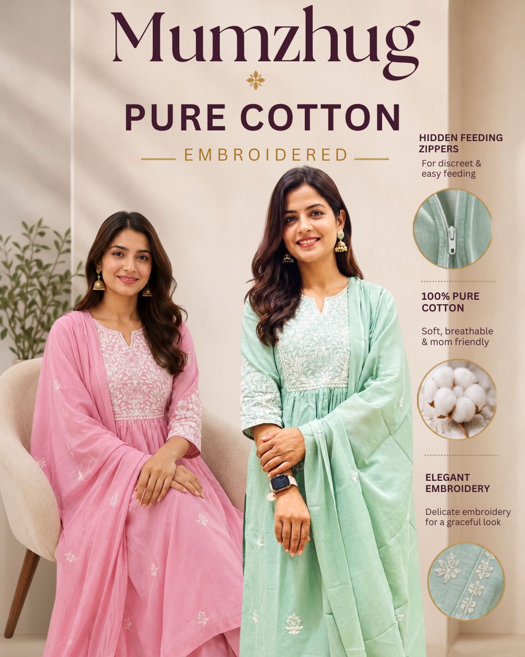 Pure Cotton Feeding Kurtas for New Moms: Why Mumzhug's Embroidered Collection Is a Must-Have