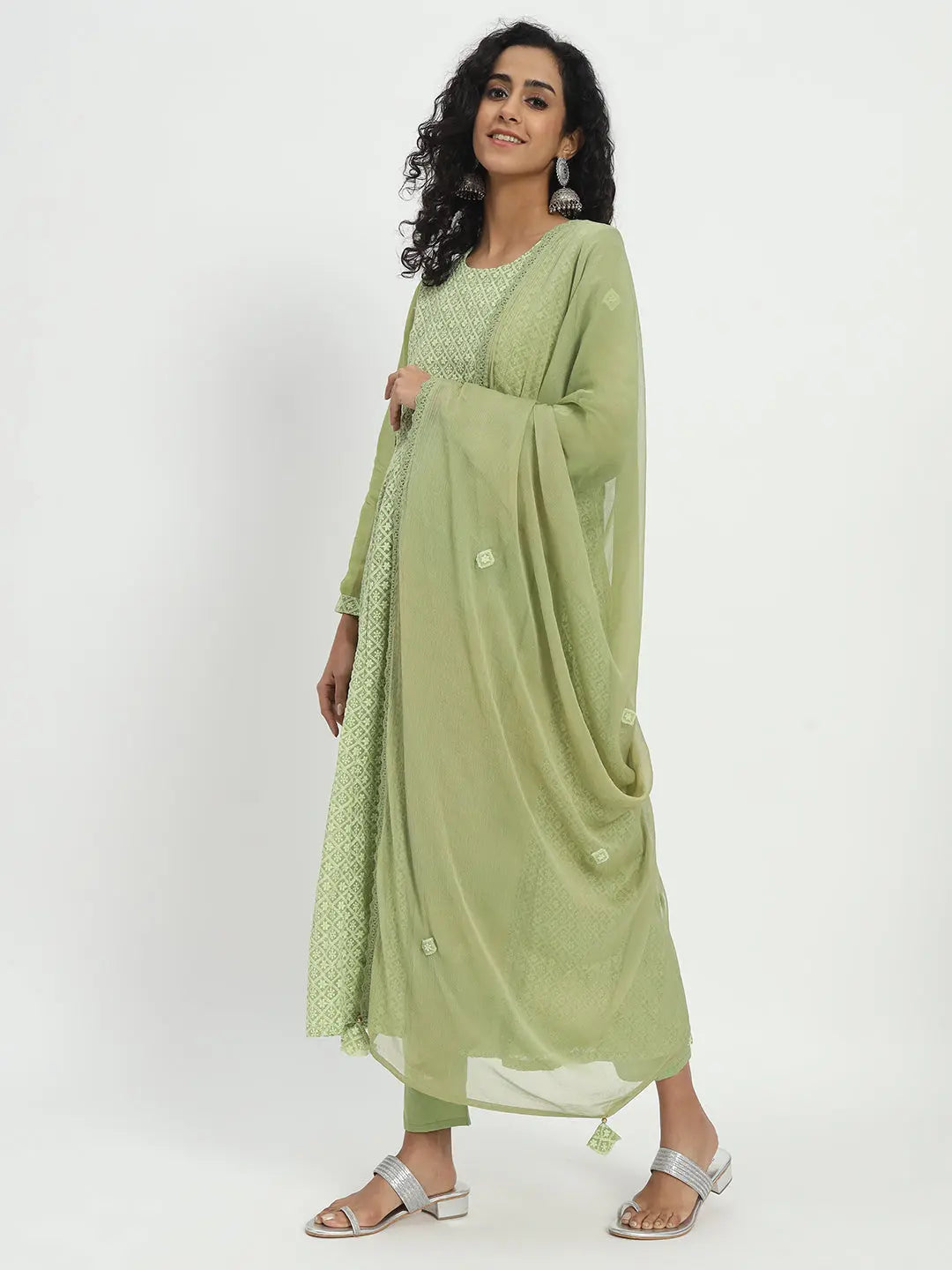 GEORGETTE CHIKANKARI ANARKALI SET WITH PANT AND DUPATTA FOR FEEDING AND MATERNITY PURPOSE mumzhug