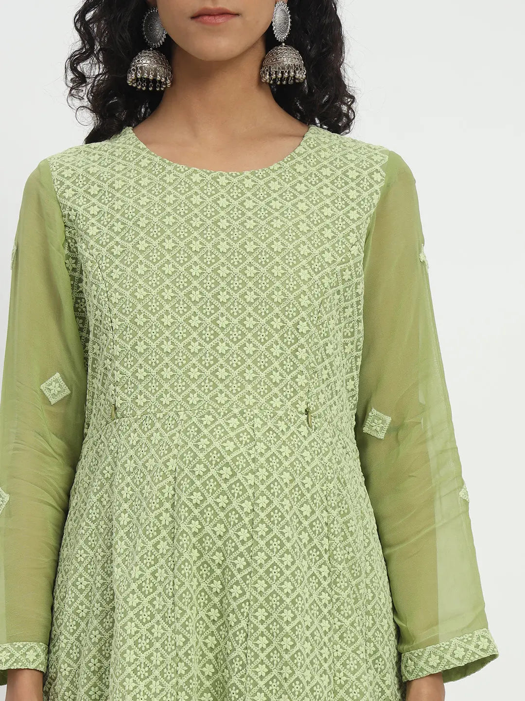 GEORGETTE CHIKANKARI ANARKALI SET WITH PANT AND DUPATTA FOR FEEDING AND MATERNITY PURPOSE mumzhug