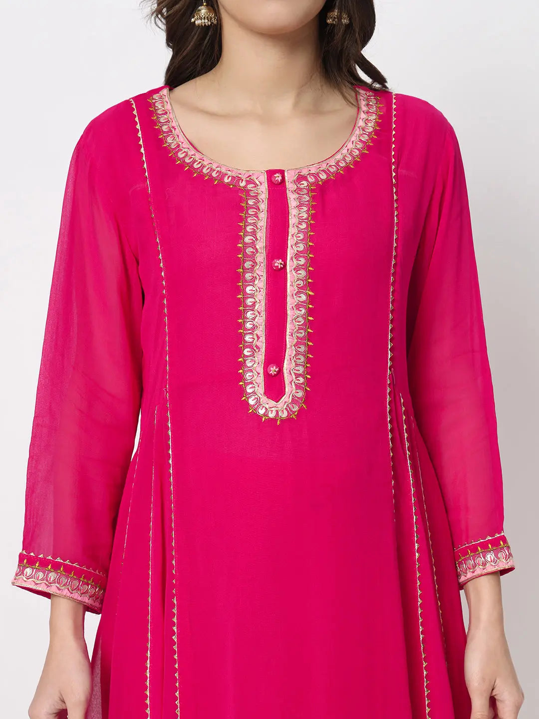 MUMZHUG Georgette Flaired Anarkali Kurta With Cotton Pant And Schiffon Dupatta For Maternity And Feeding Purpose mumzhug