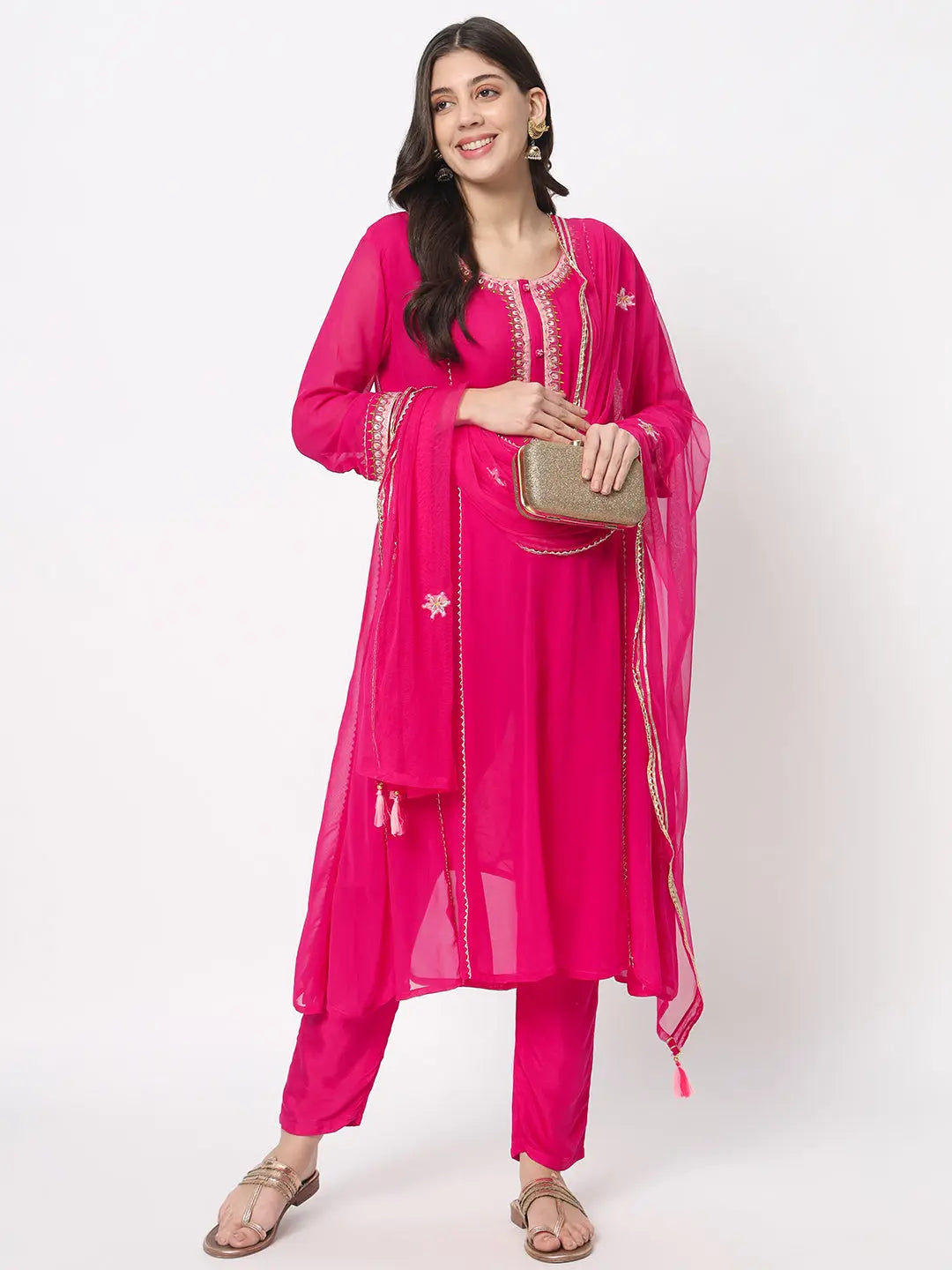 MUMZHUG Georgette Flaired Anarkali Kurta With Cotton Pant And Schiffon Dupatta For Maternity And Feeding Purpose mumzhug