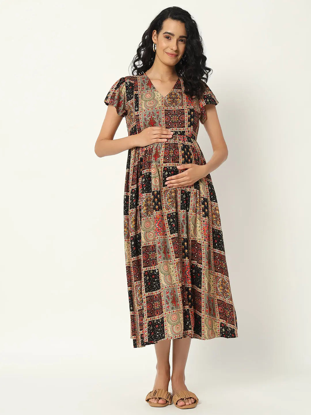 MUMZHUG VISCOSE RAYON PRINTED GOWN with BOTH SIDED FEEDING ZIPPER mumzhug