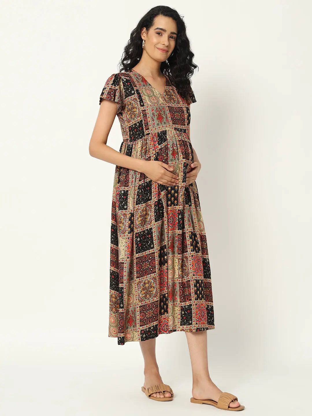 MUMZHUG VISCOSE RAYON PRINTED GOWN with BOTH SIDED FEEDING ZIPPER mumzhug