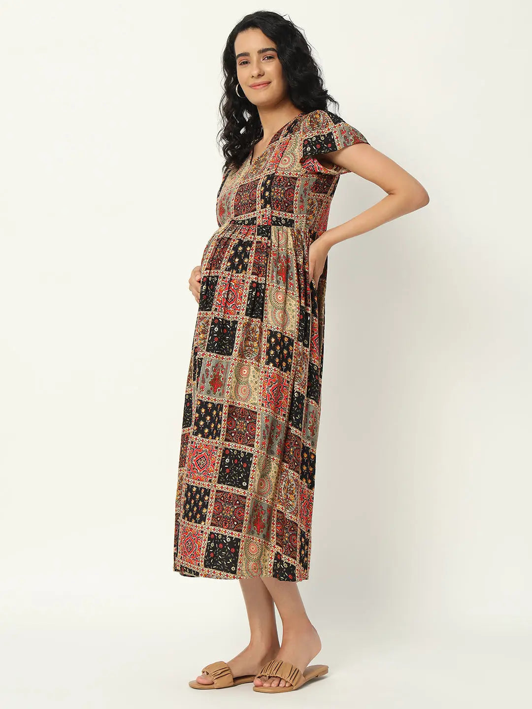 MUMZHUG VISCOSE RAYON PRINTED GOWN with BOTH SIDED FEEDING ZIPPER mumzhug