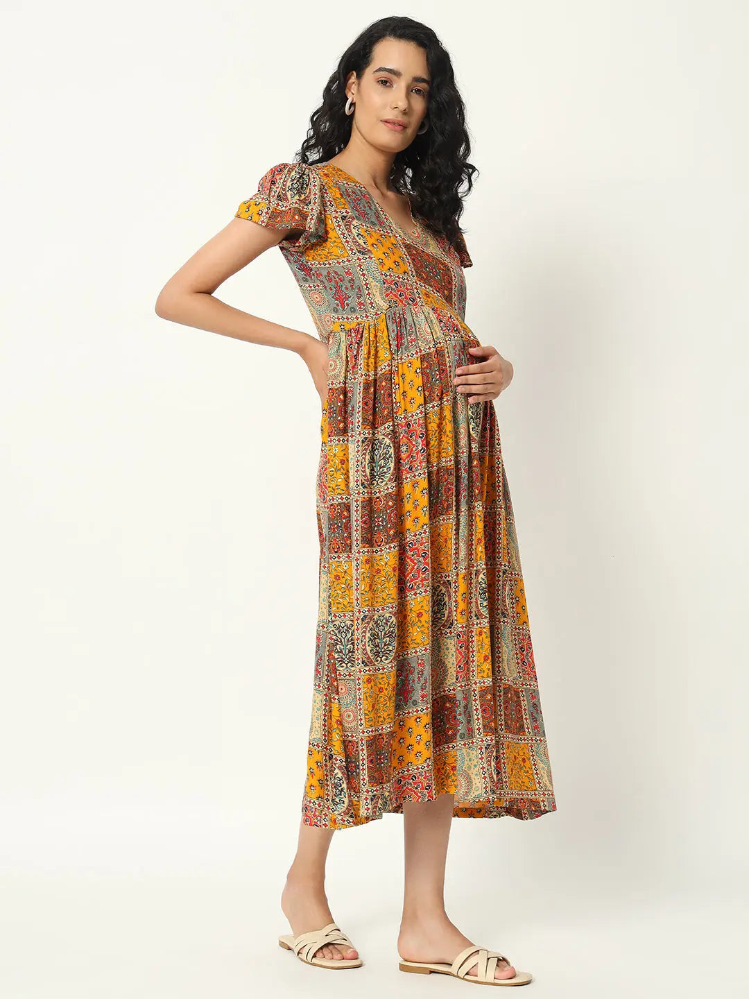 MUMZHUG VISCOSE RAYON PRINTED GOWN with BOTH SIDED FEEDING ZIPPER mumzhug