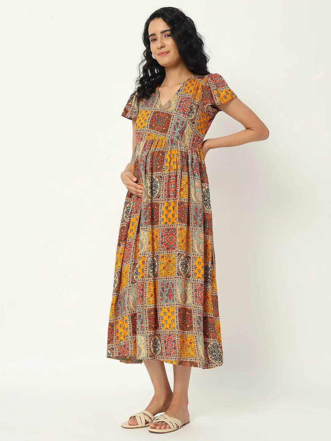 MUMZHUG VISCOSE RAYON PRINTED GOWN with BOTH SIDED FEEDING ZIPPER mumzhug