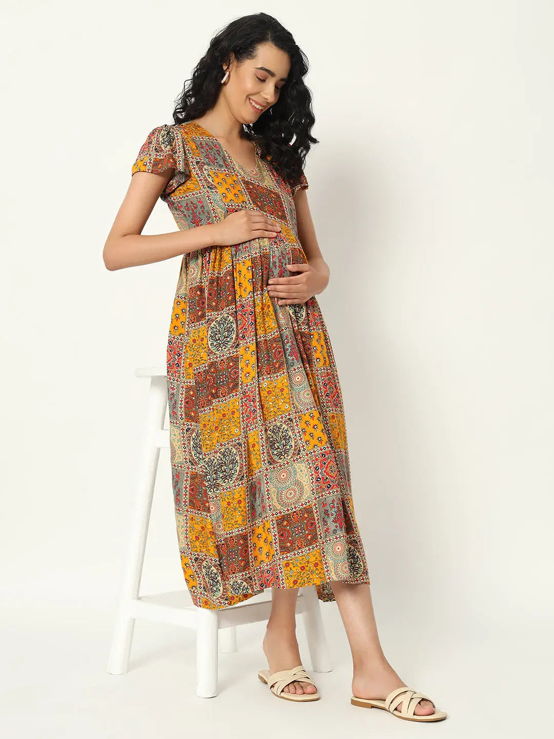 MUMZHUG VISCOSE RAYON PRINTED GOWN with BOTH SIDED FEEDING ZIPPER mumzhug