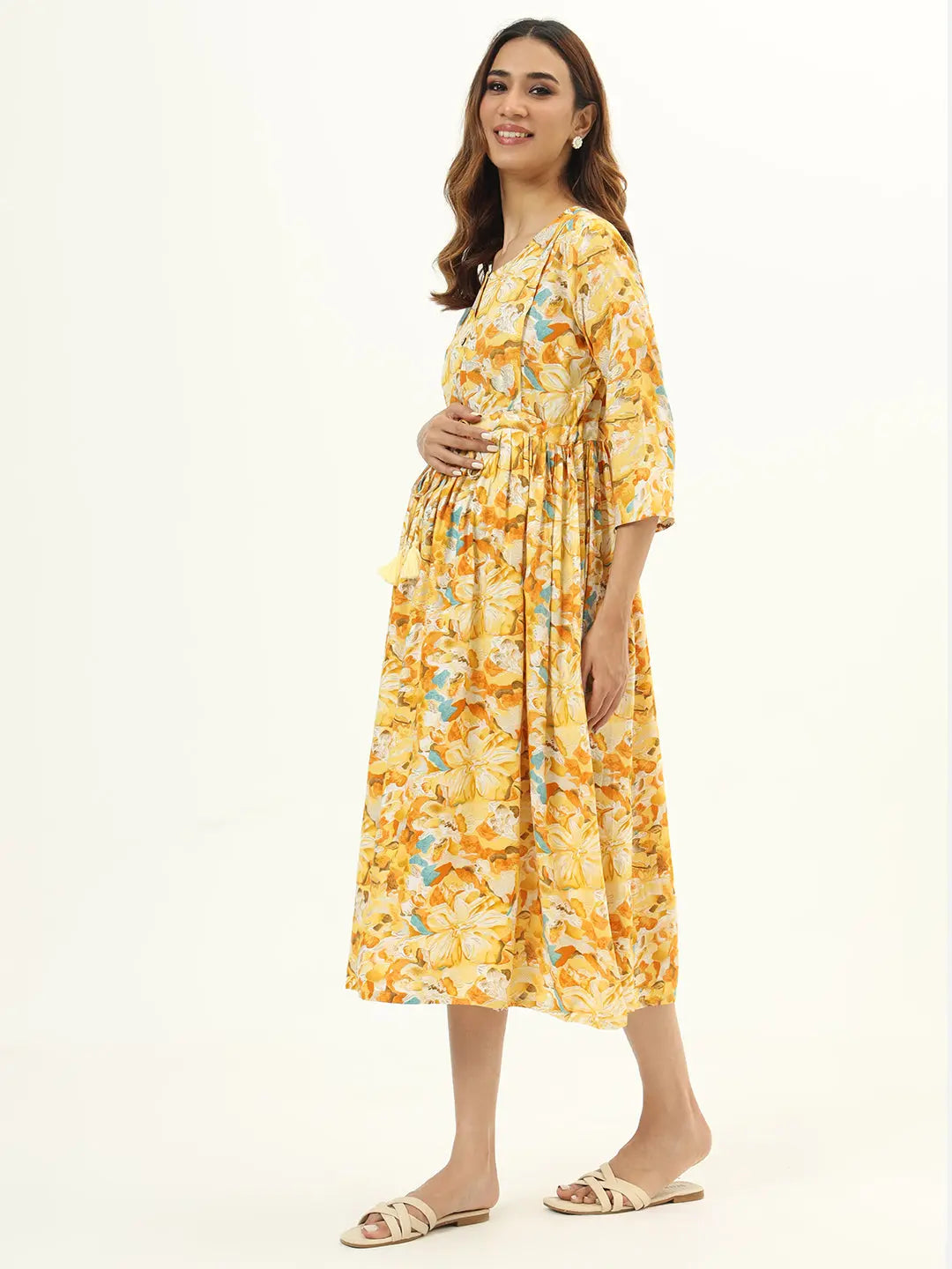 VISCOSE RAYON PRINTED GOWN WITH BOTH SIDED FEEDING ZIPPER mumzhug