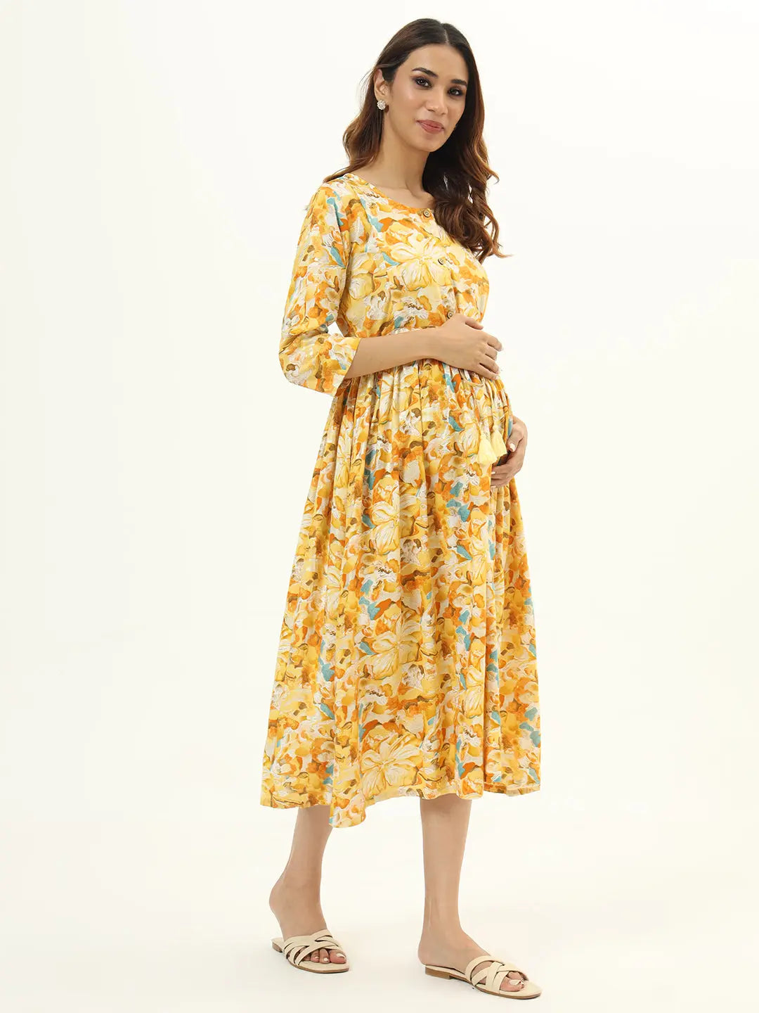 VISCOSE RAYON PRINTED GOWN WITH BOTH SIDED FEEDING ZIPPER mumzhug