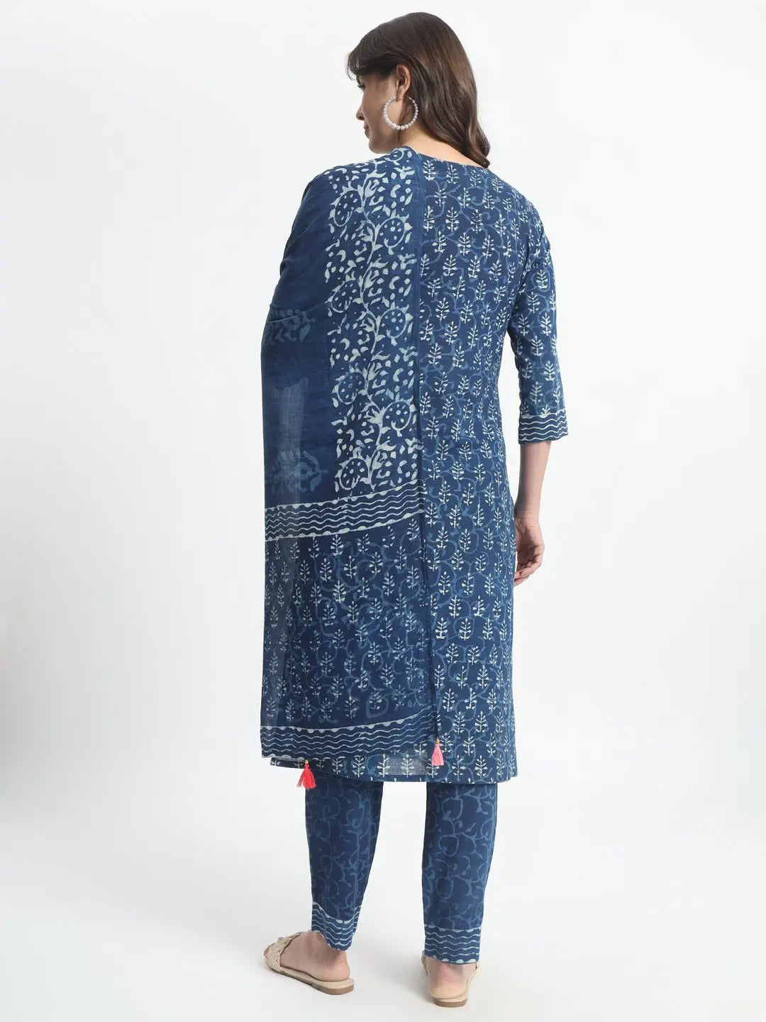 Mumz - 003 Indigo blue coloured handblock printed,feeding or nursing kurta set with pant and cotton duptta mumzhug