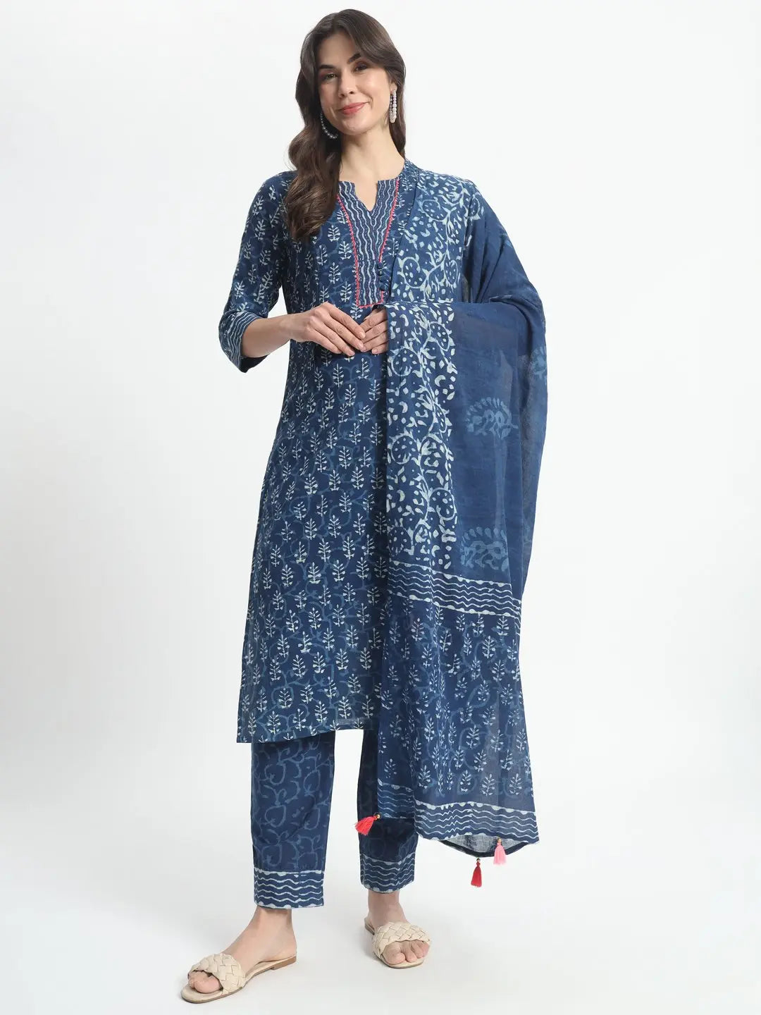 Mumz - 003 Indigo blue coloured handblock printed,feeding or nursing kurta set with pant and cotton duptta mumzhug