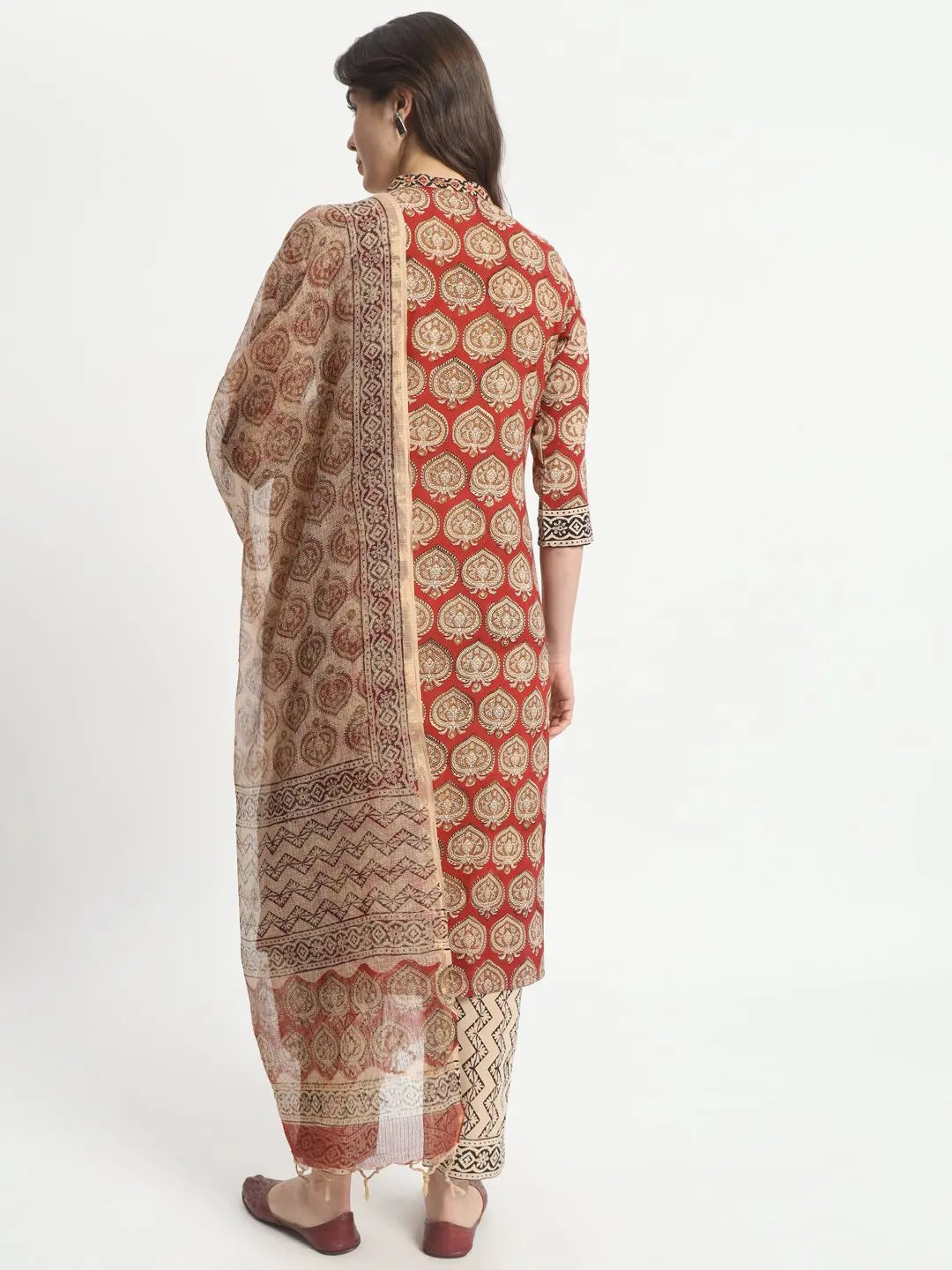 Mumz - 003 Red and Beige coloured handblock printed,feeding or nursing kurta set with pant and cotton duptta mumzhug