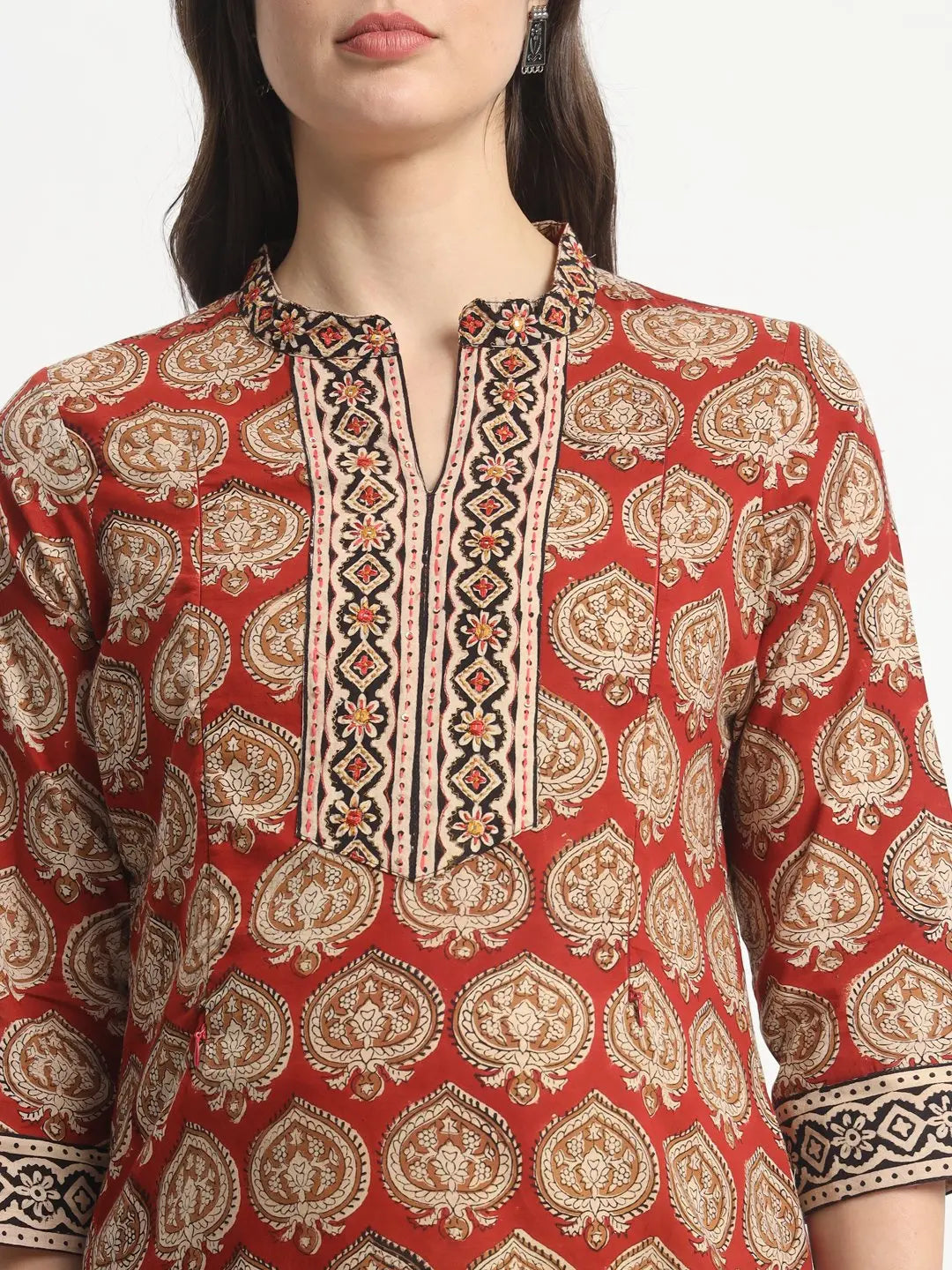 Mumz - 003 Red and Beige coloured handblock printed,feeding or nursing kurta set with pant and cotton duptta mumzhug