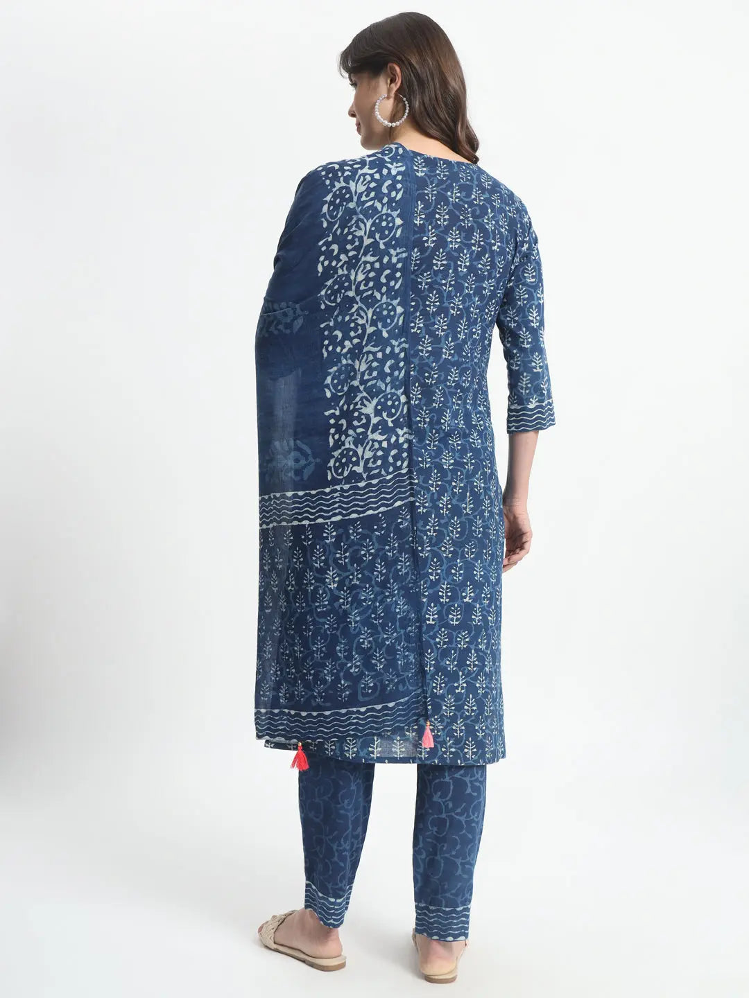 Cotton Hand Block Print Embroided Kurta Pant And Dupatta For Feeding And Maternity mumzhug