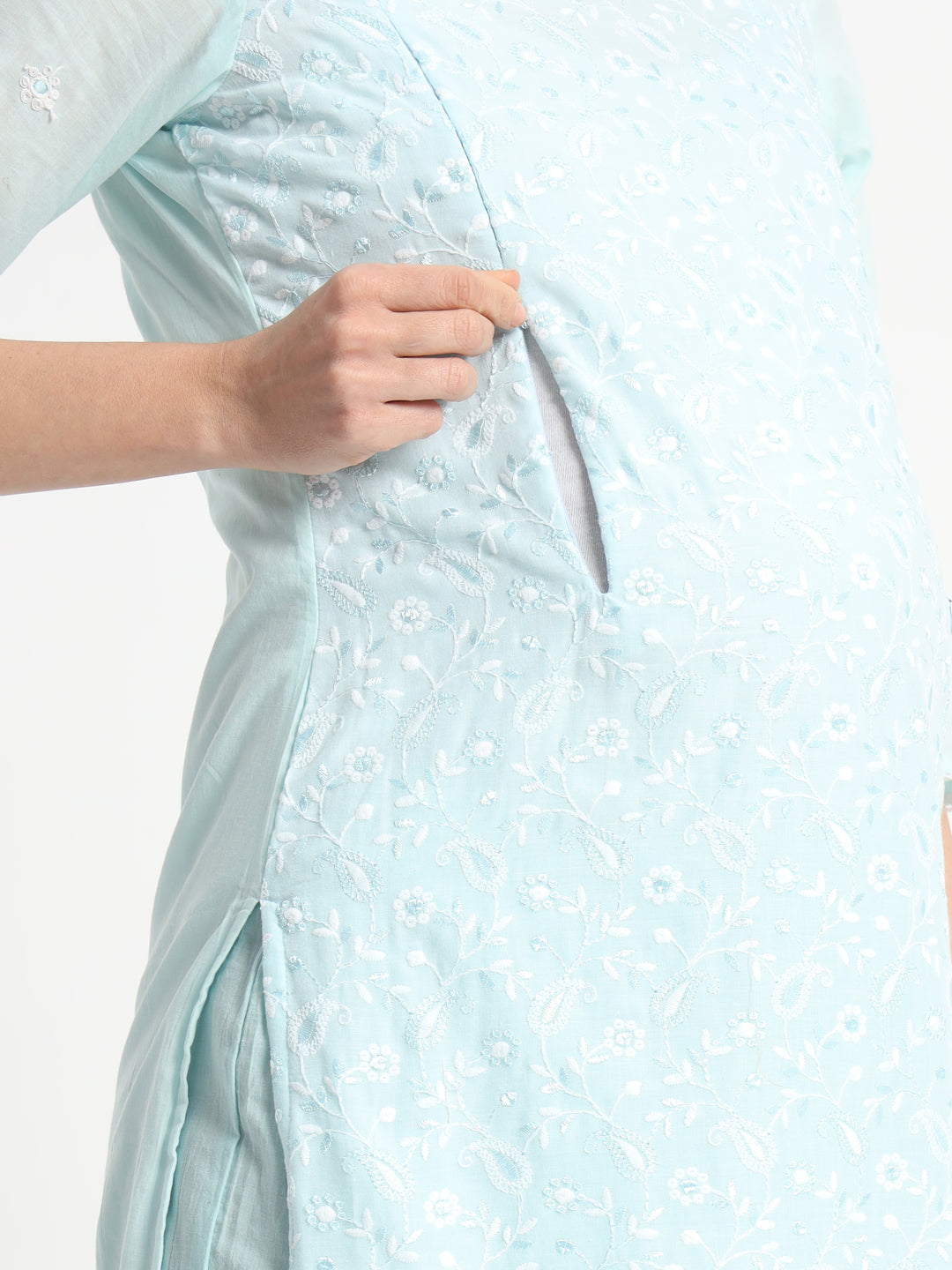 Pure Cotton Embroidered Kurta Pant and Dupatta for Feeding and Maternity Purpose