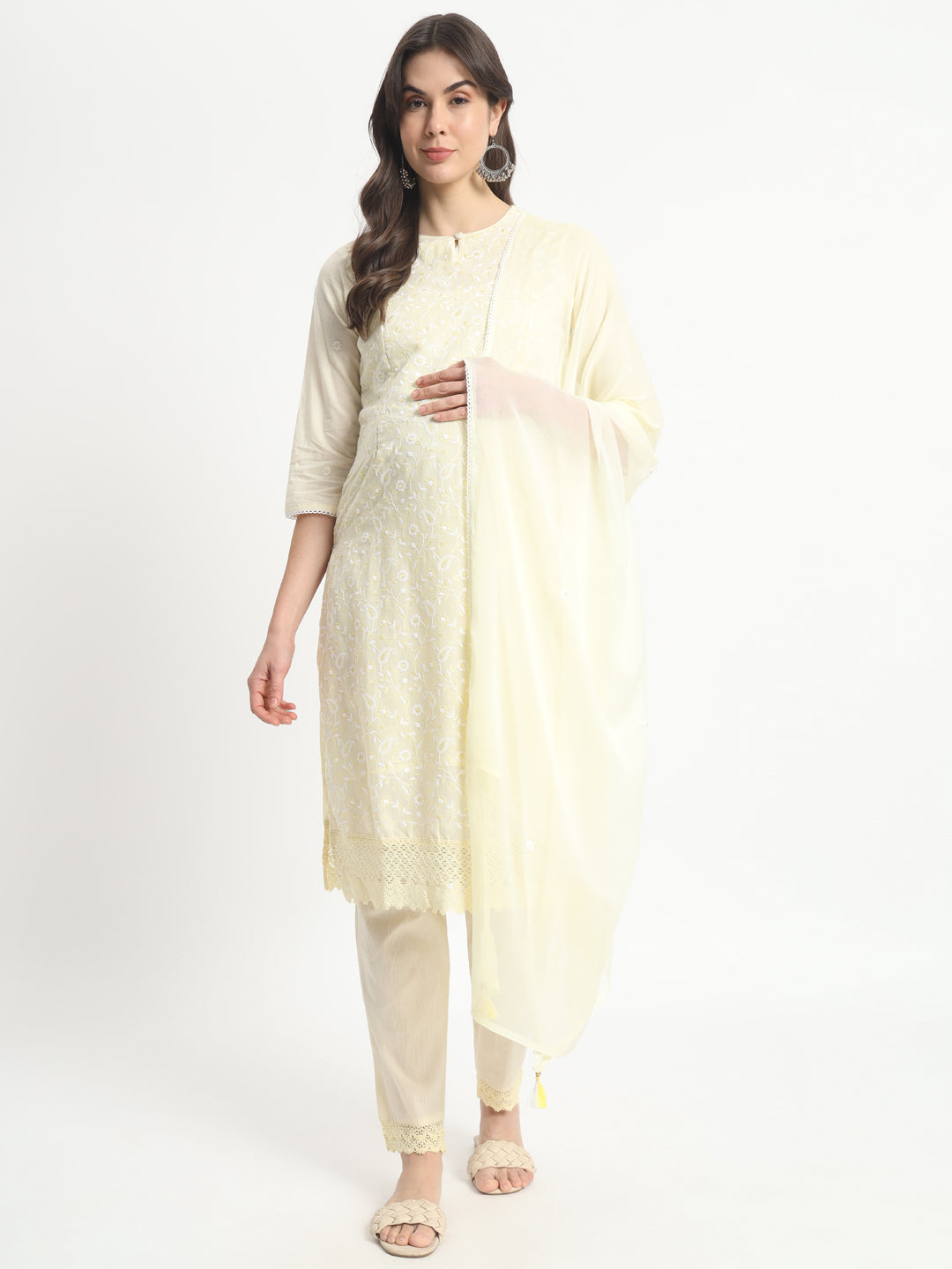 Pure Cotton Embroidered Kurta Pant and Dupatta for Feeding and Maternity Purpose