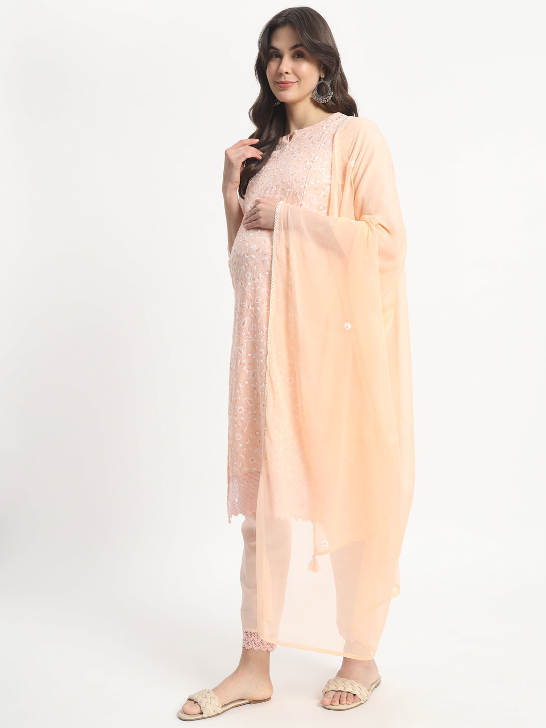 Pure Cotton Embroidered Kurta Pant and Dupatta for Feeding and Maternity Purpose