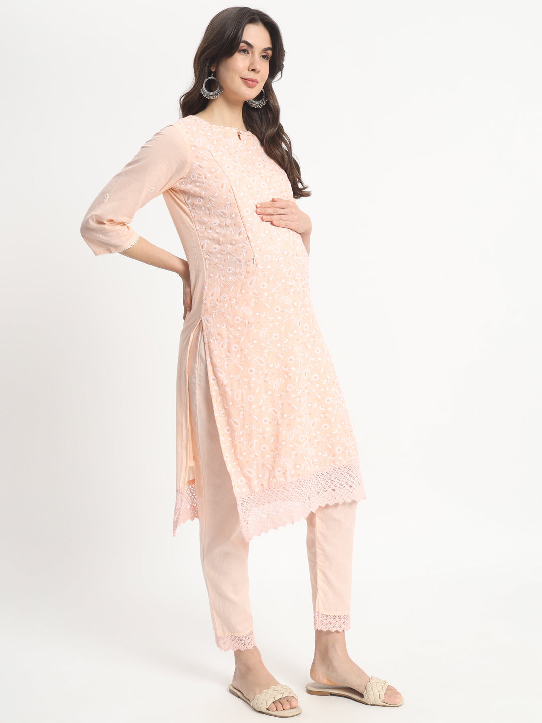 Pure Cotton Embroidered Kurta Pant and Dupatta for Feeding and Maternity Purpose