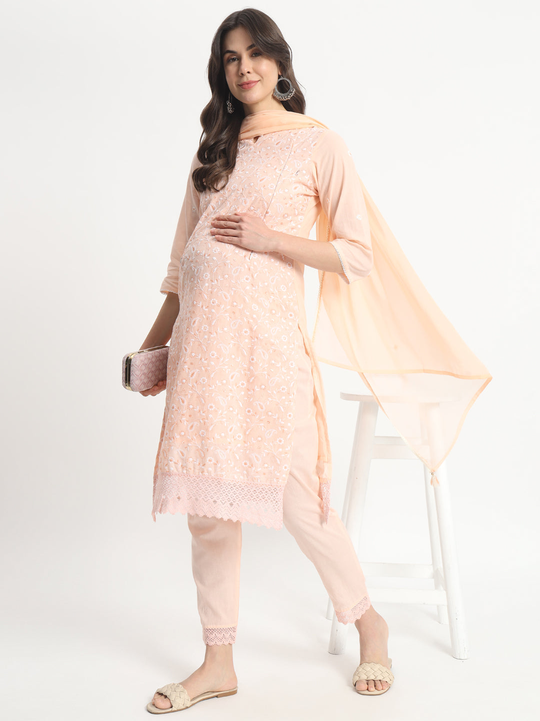 Pure Cotton Embroidered Kurta Pant and Dupatta for Feeding and Maternity Purpose