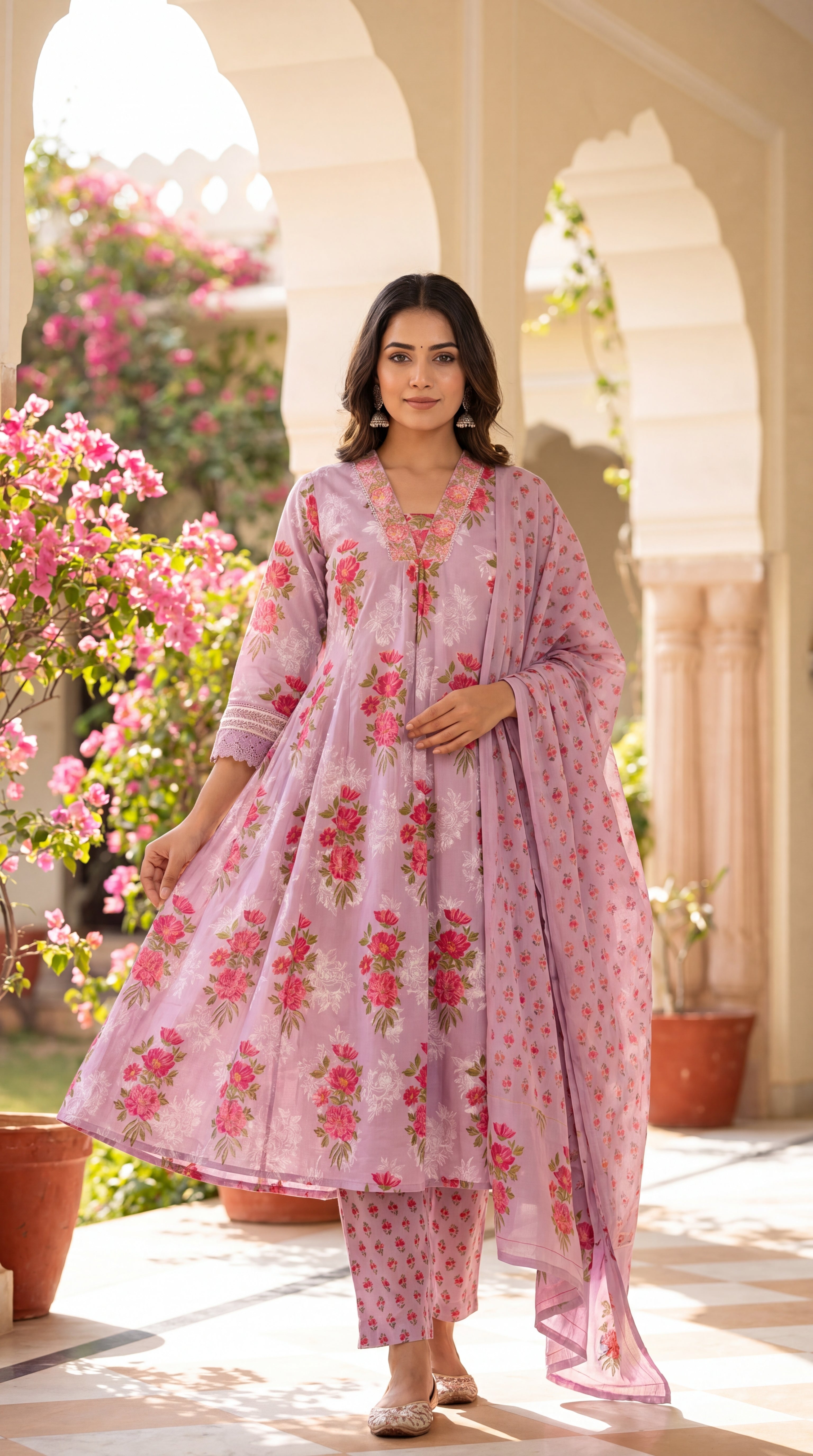 Mumzhug lavendar pure cotton feeding and maternity kurta pant and dupatta set