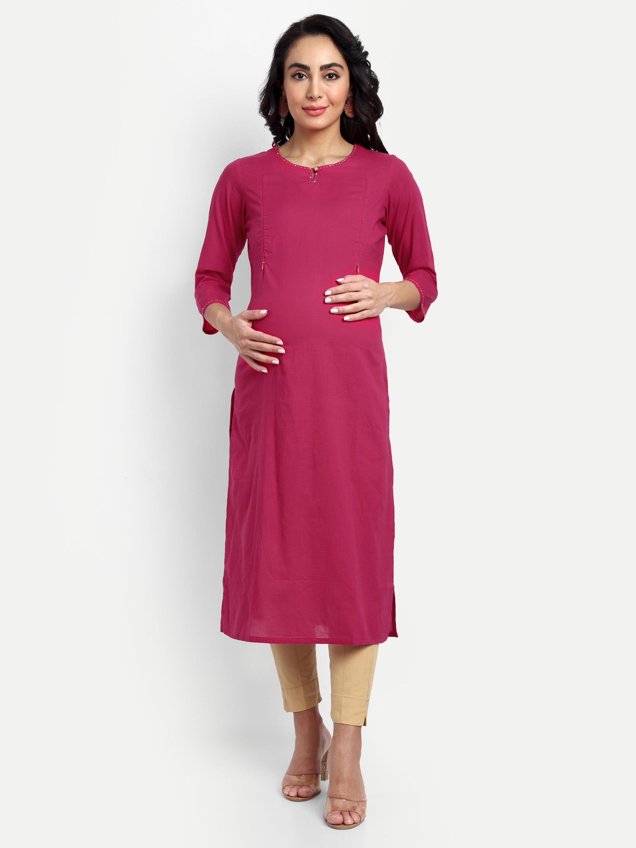 Fuchsia Pure Cotton Feeding Kurta