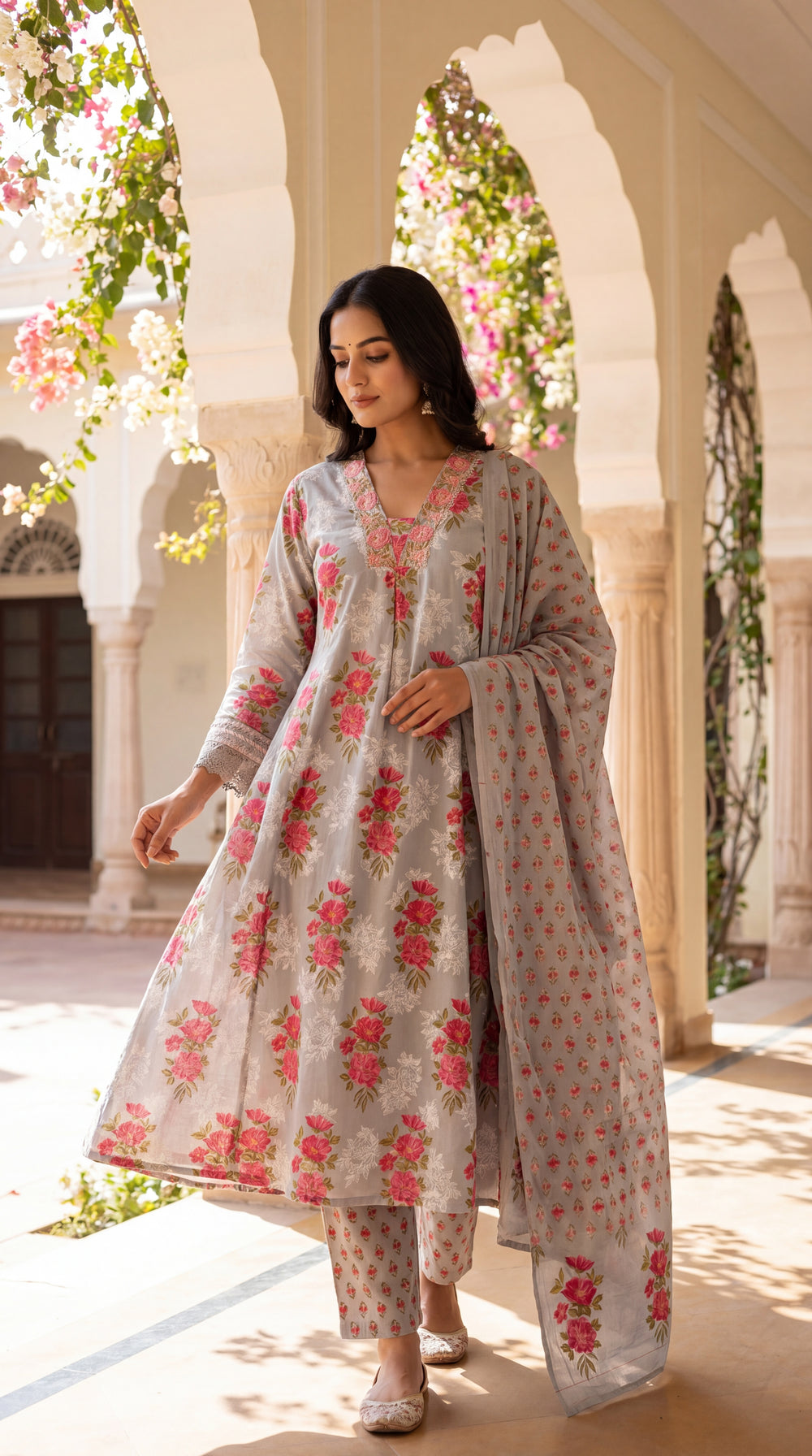 Grey Pure Cotton Maternity & Feeding Kurta Pant Set with Dupatta – Mumzhug Ethnic Wear