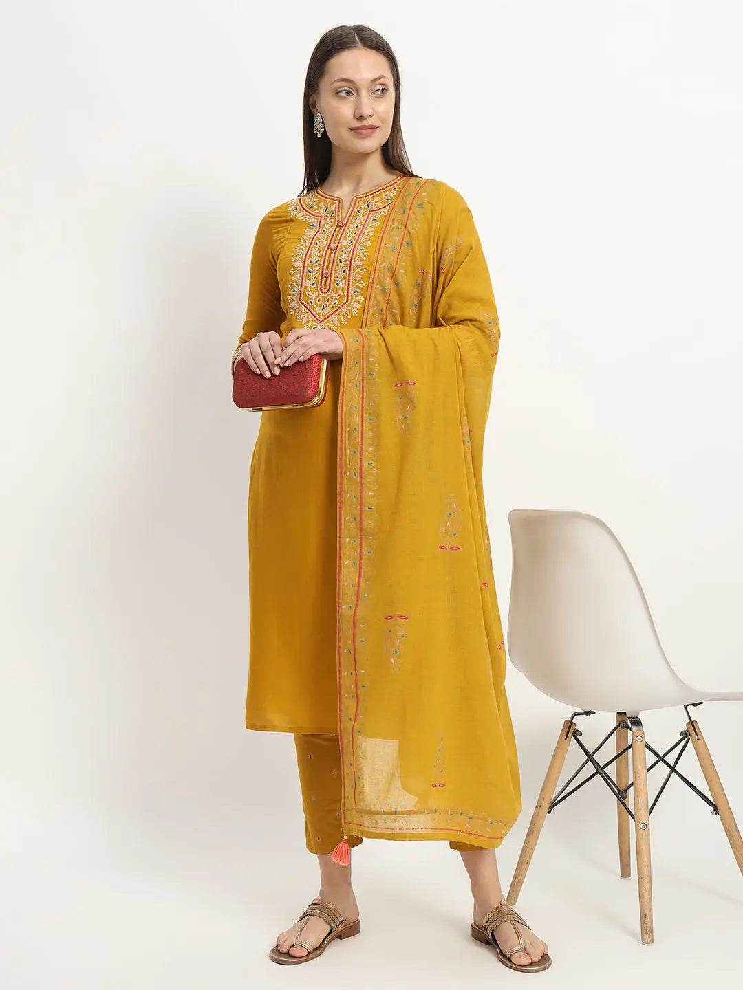 MUMZHUG Embroided  Straight Kurta & Rayon Pant & Malmal Dupatta For Maternity & Feeding Purpose mumzhug