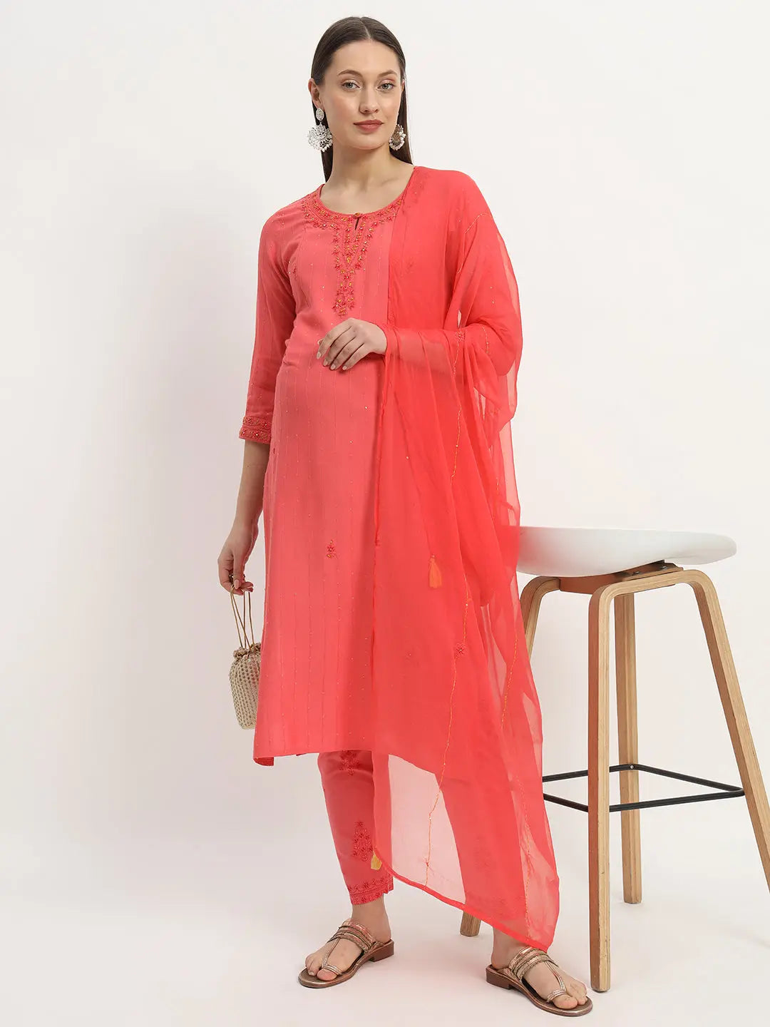 VISSCOSE SOFT YARN DYED RAYON EMBROIDERED KURTA PANT AND DUPATTA SET FOR FEEDING AND MATERNITY PURPOSE mumzhug