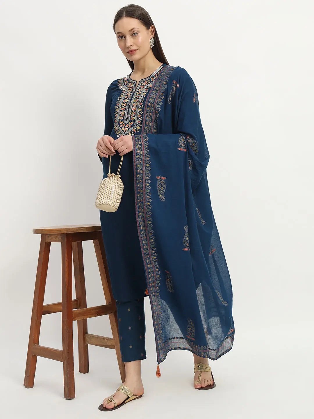 MUMZHUG Embroided  Straight Kurta & Rayon Pant & Malmal Dupatta For Maternity & Feeding Purpose mumzhug