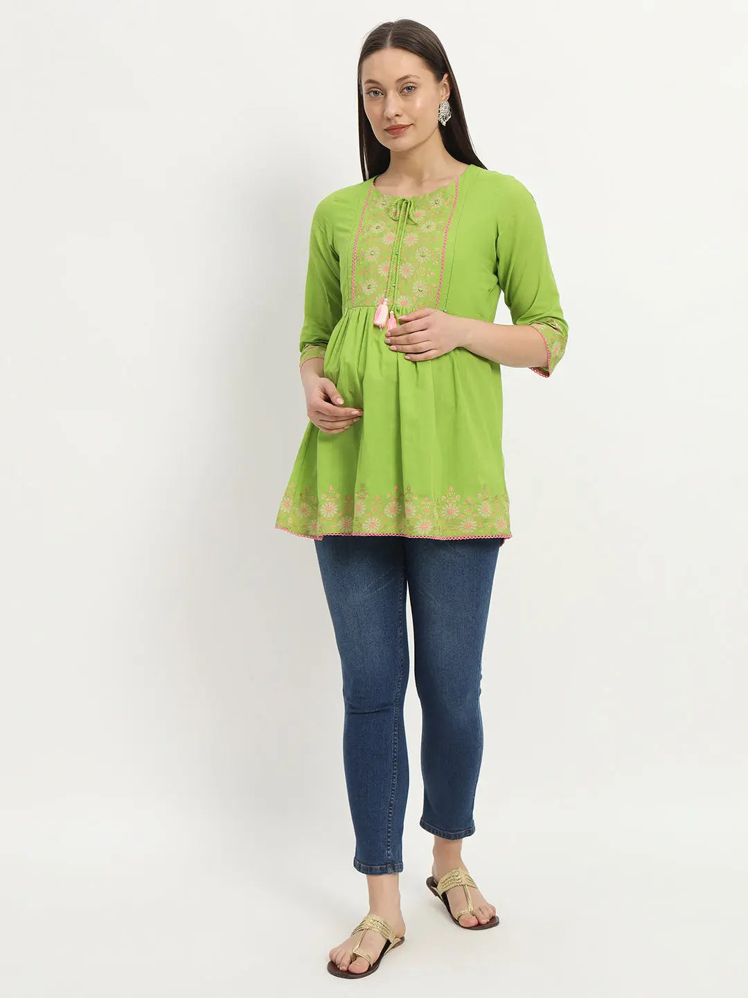 Cotton Embroided Flared Kurta For Feeding And Maternity Purpose mumzhug