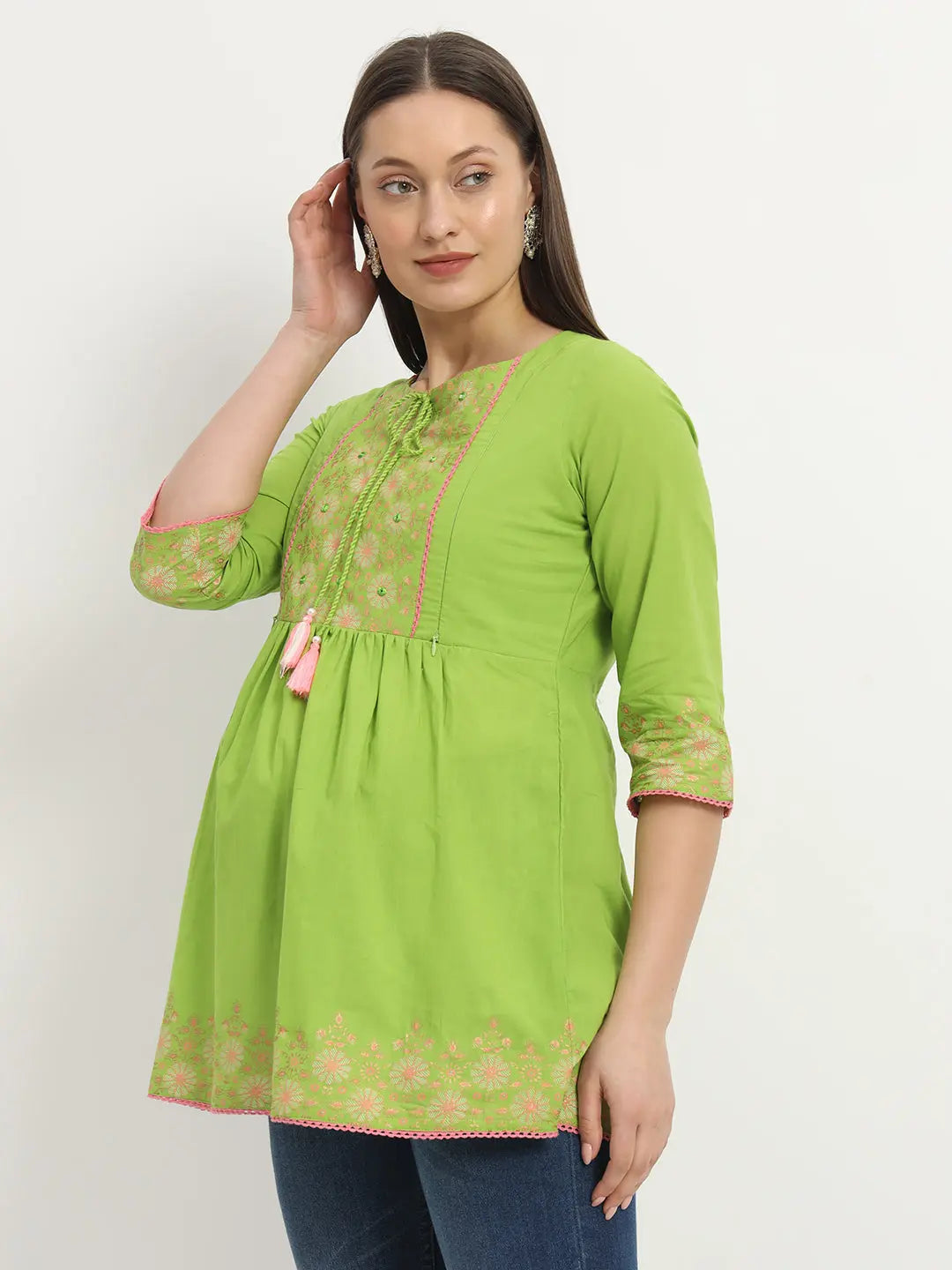 Cotton Embroided Flared Kurta For Feeding And Maternity Purpose mumzhug