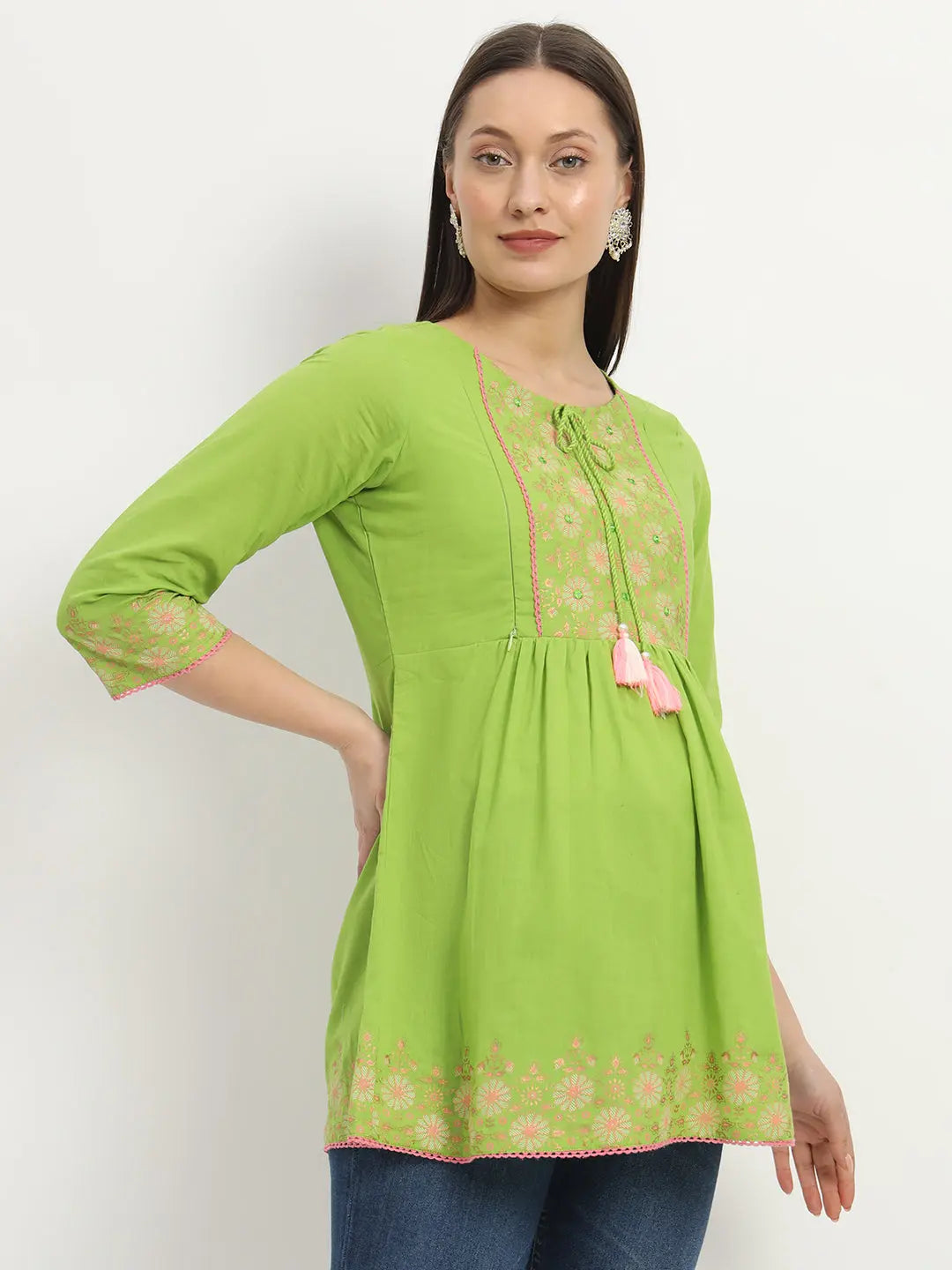 Cotton Embroided Flared Kurta For Feeding And Maternity Purpose mumzhug