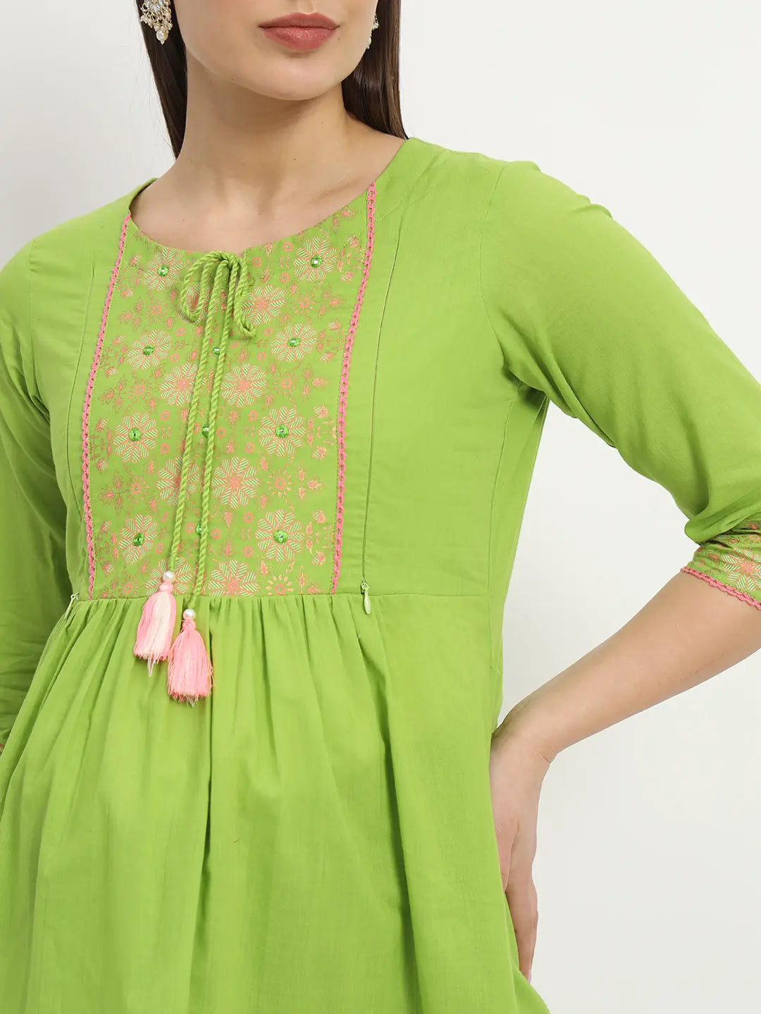 Cotton Embroided Flared Kurta For Feeding And Maternity Purpose mumzhug