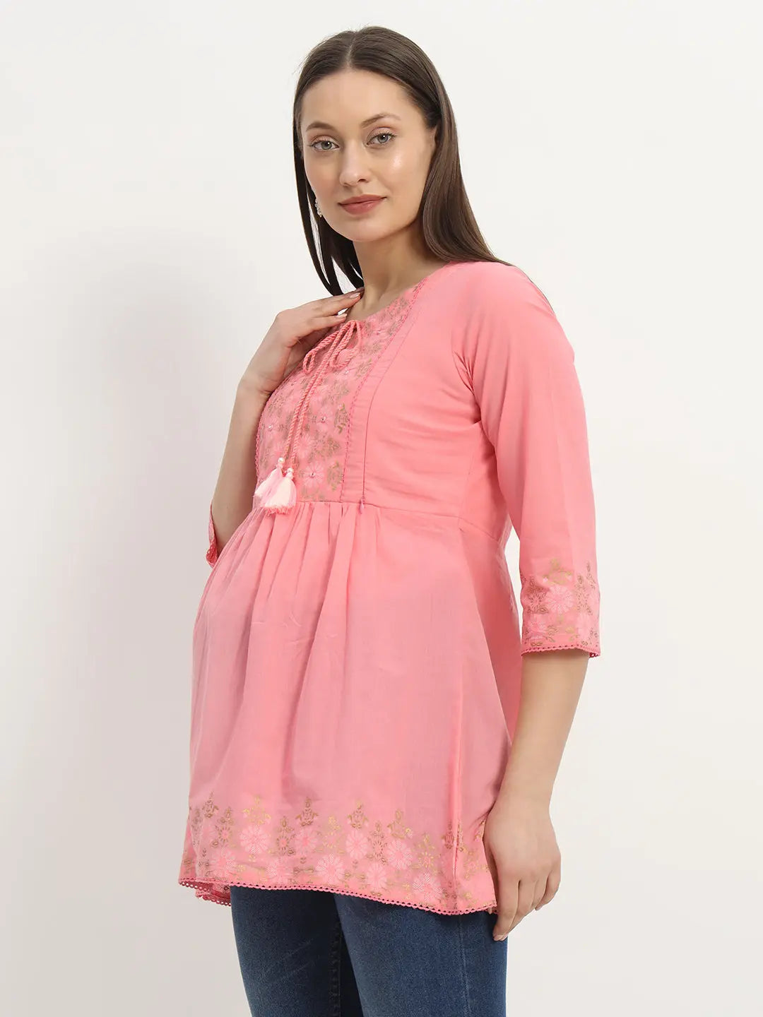 Cotton Embroided Flared Kurta For Feeding And Maternity Purpose mumzhug