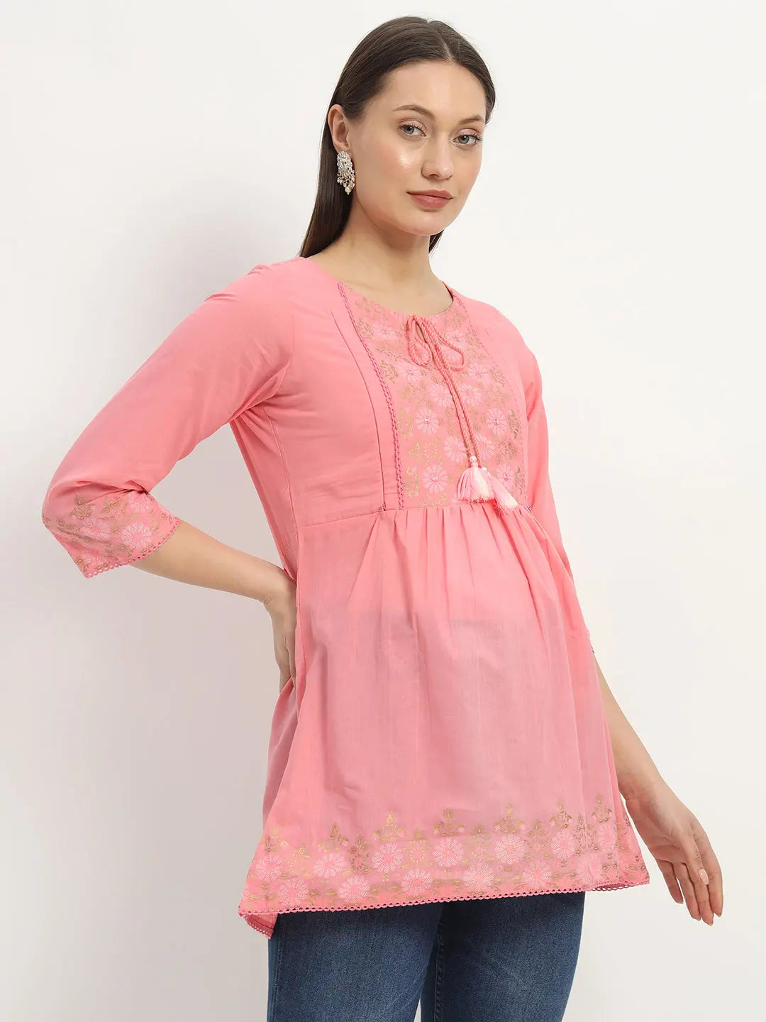 Cotton Embroided Flared Kurta For Feeding And Maternity Purpose mumzhug