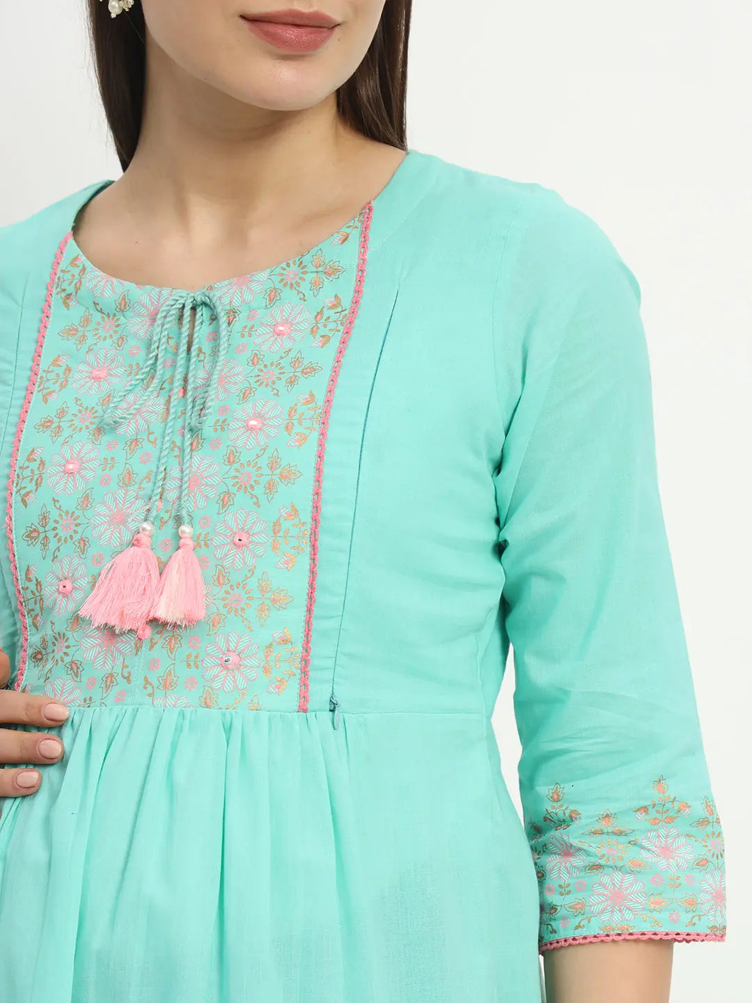 Cotton Embroided Flared Kurta For Feeding And Maternity Purpose mumzhug