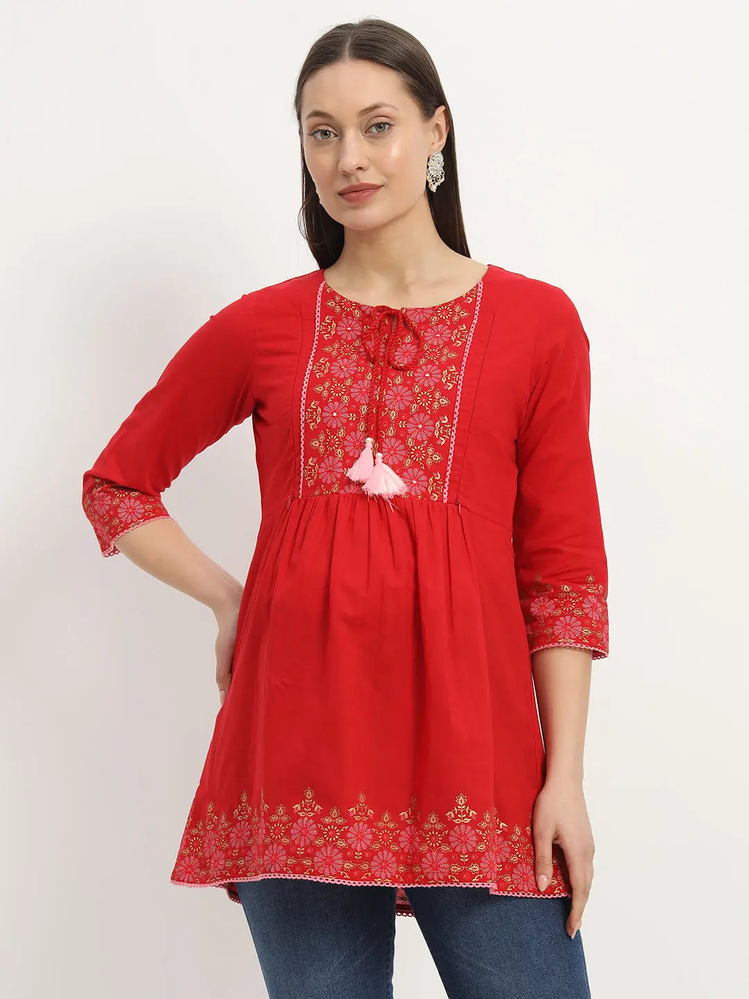 Cotton Embroided Flared Kurta For Feeding And Maternity Purpose mumzhug