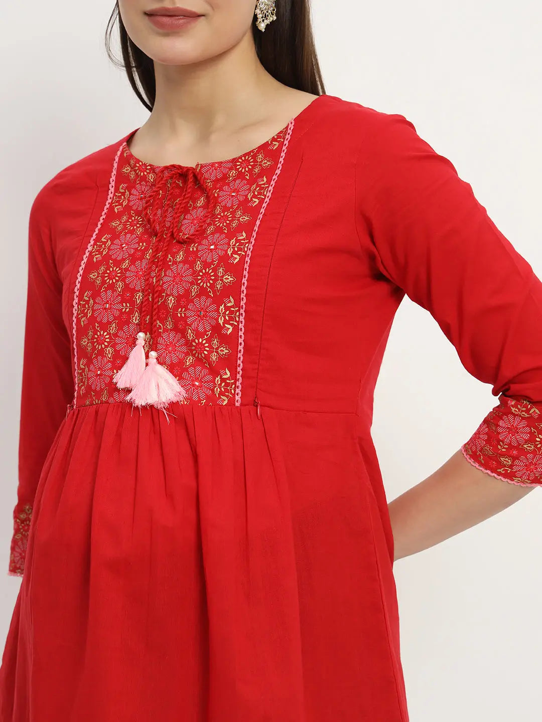 Cotton Embroided Flared Kurta For Feeding And Maternity Purpose mumzhug