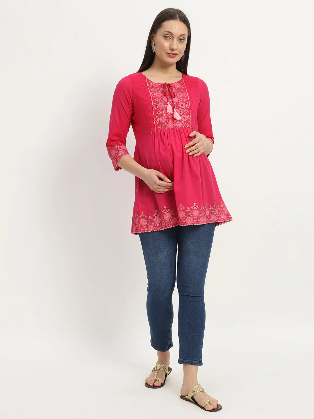 Cotton Embroided Flared Kurta For Feeding And Maternity Purpose mumzhug