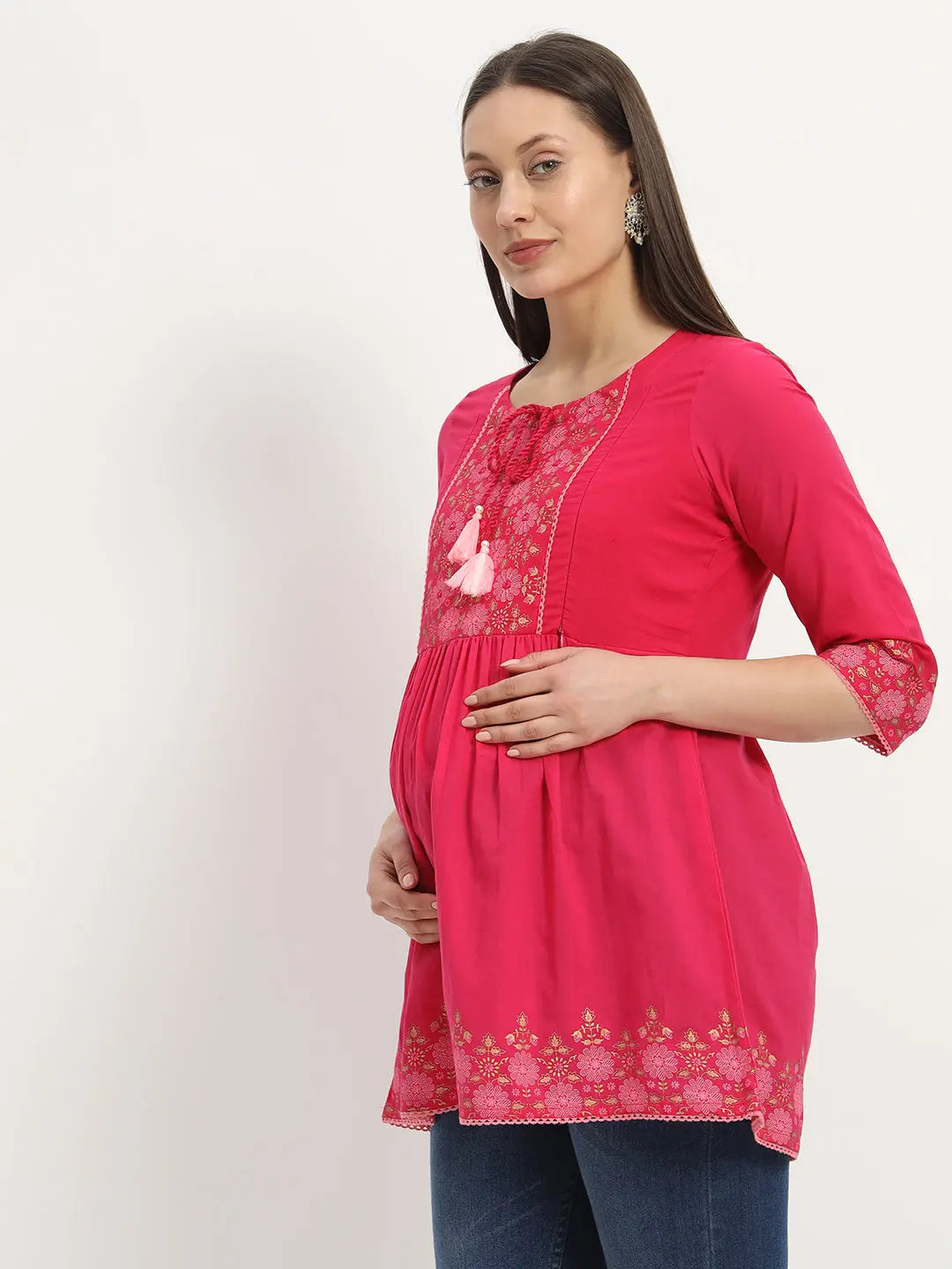 Cotton Embroided Flared Kurta For Feeding And Maternity Purpose mumzhug