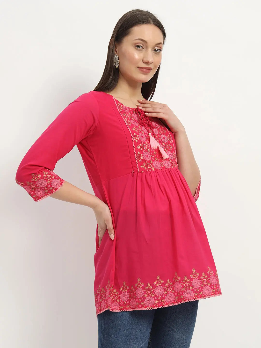 Cotton Embroided Flared Kurta For Feeding And Maternity Purpose mumzhug