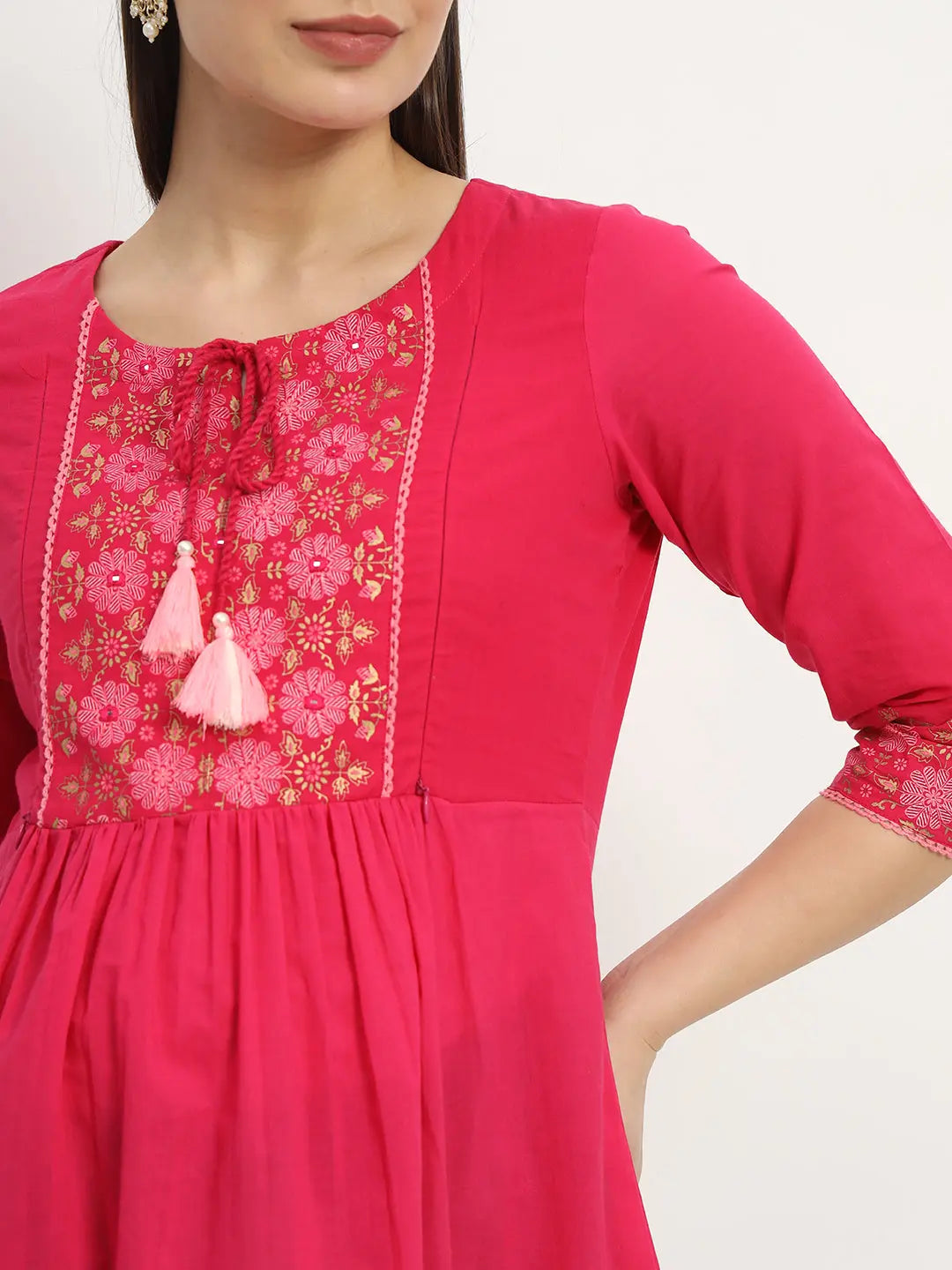 Cotton Embroided Flared Kurta For Feeding And Maternity Purpose mumzhug