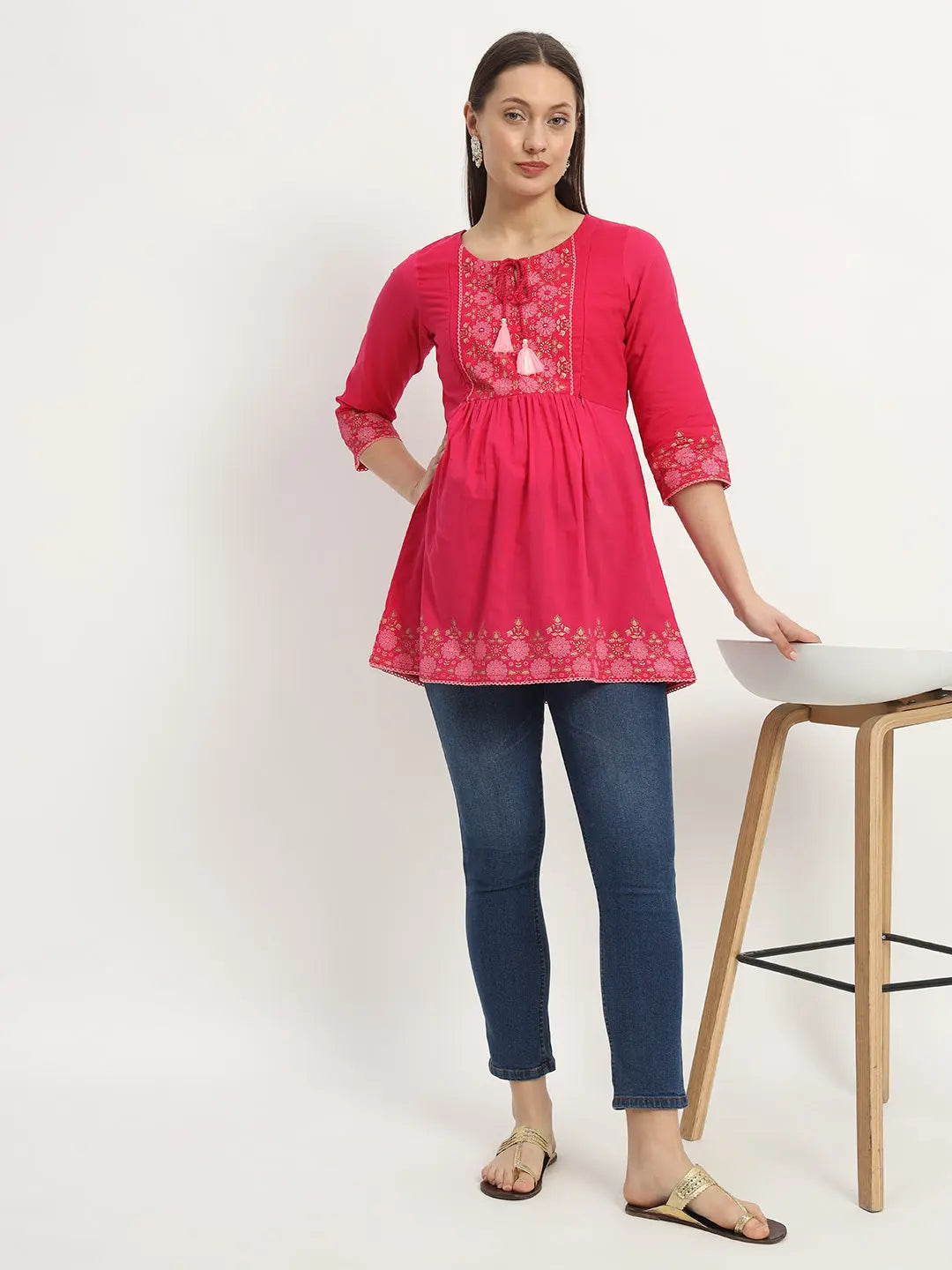 Cotton Embroided Flared Kurta For Feeding And Maternity Purpose mumzhug